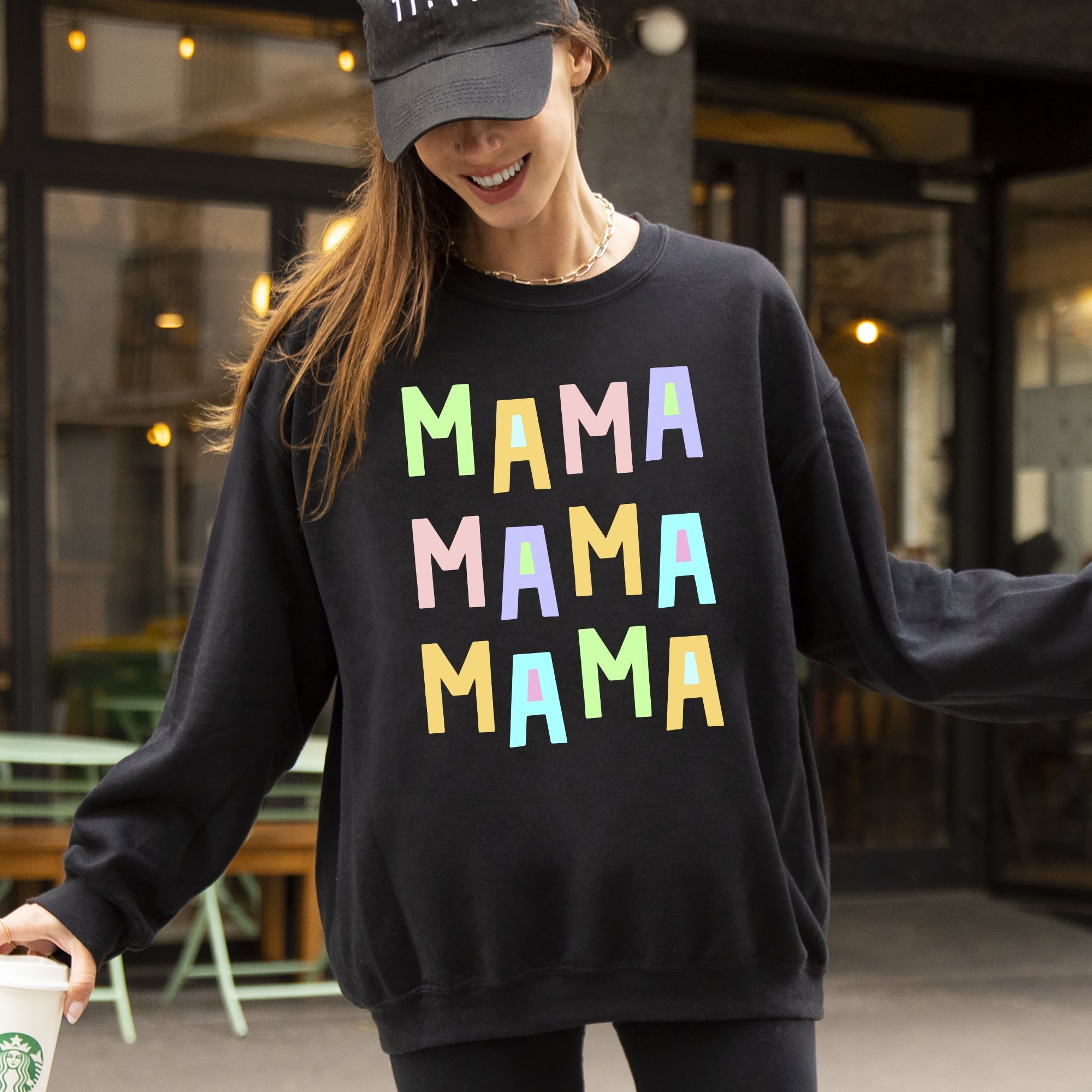 Mama Mama Mama Positivity Sarcastic Mental Health Colorful Pastel Crewneck Sweatshirt