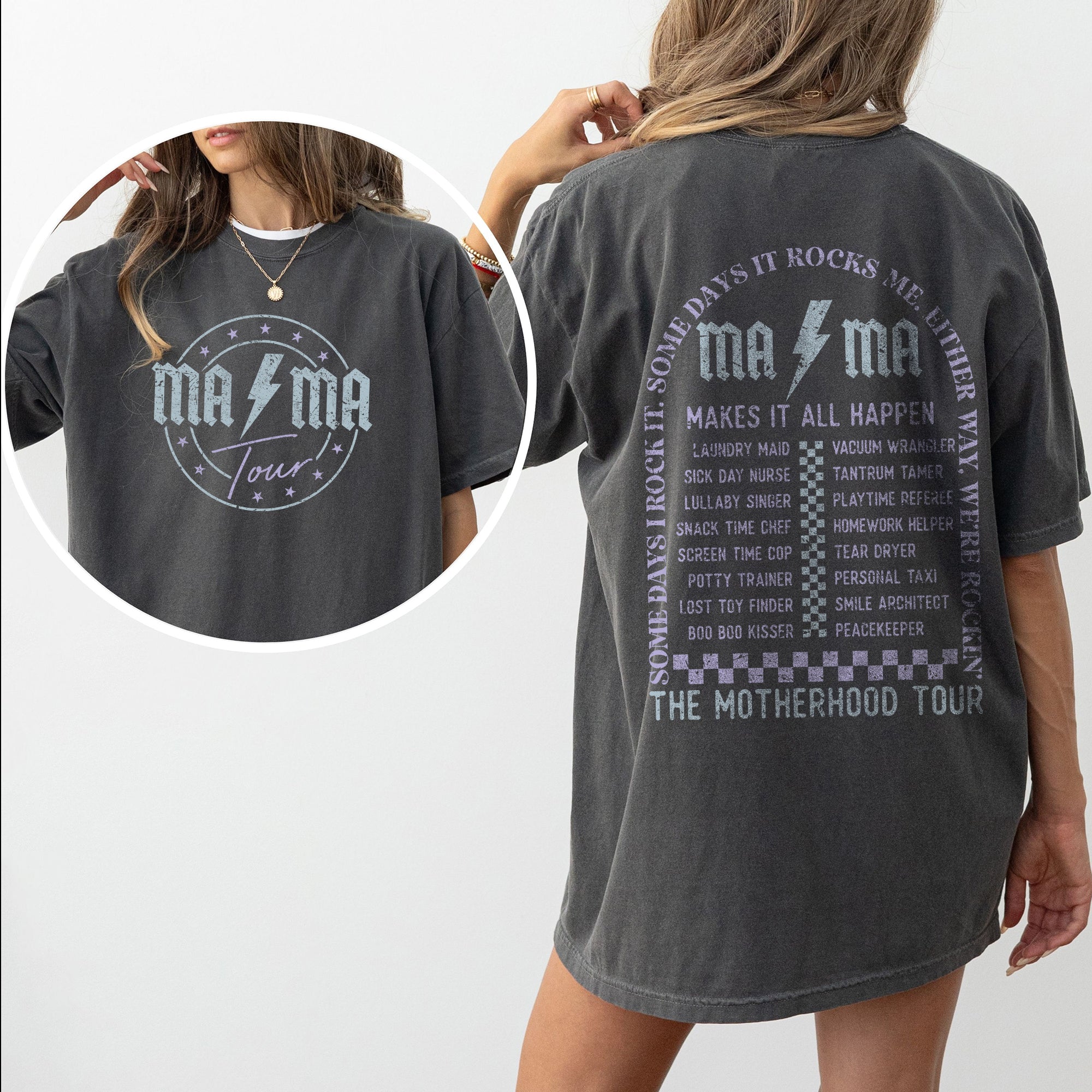 Mama Rock Tour World Tour Rock And Roll Mom Life Motherhood Theme Comfort Colors Tee