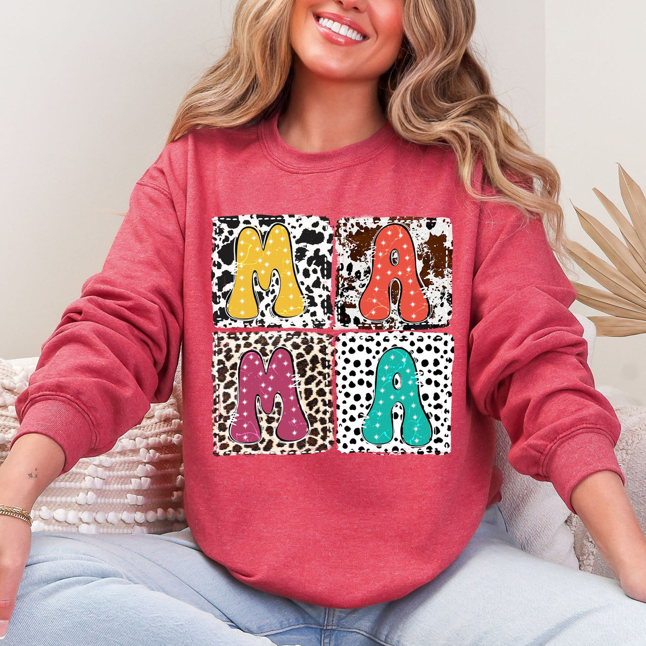 Mama Bold Animal Print Leopard Cow Dalmatian Retro Mother's Day Graphic Sweatshirt