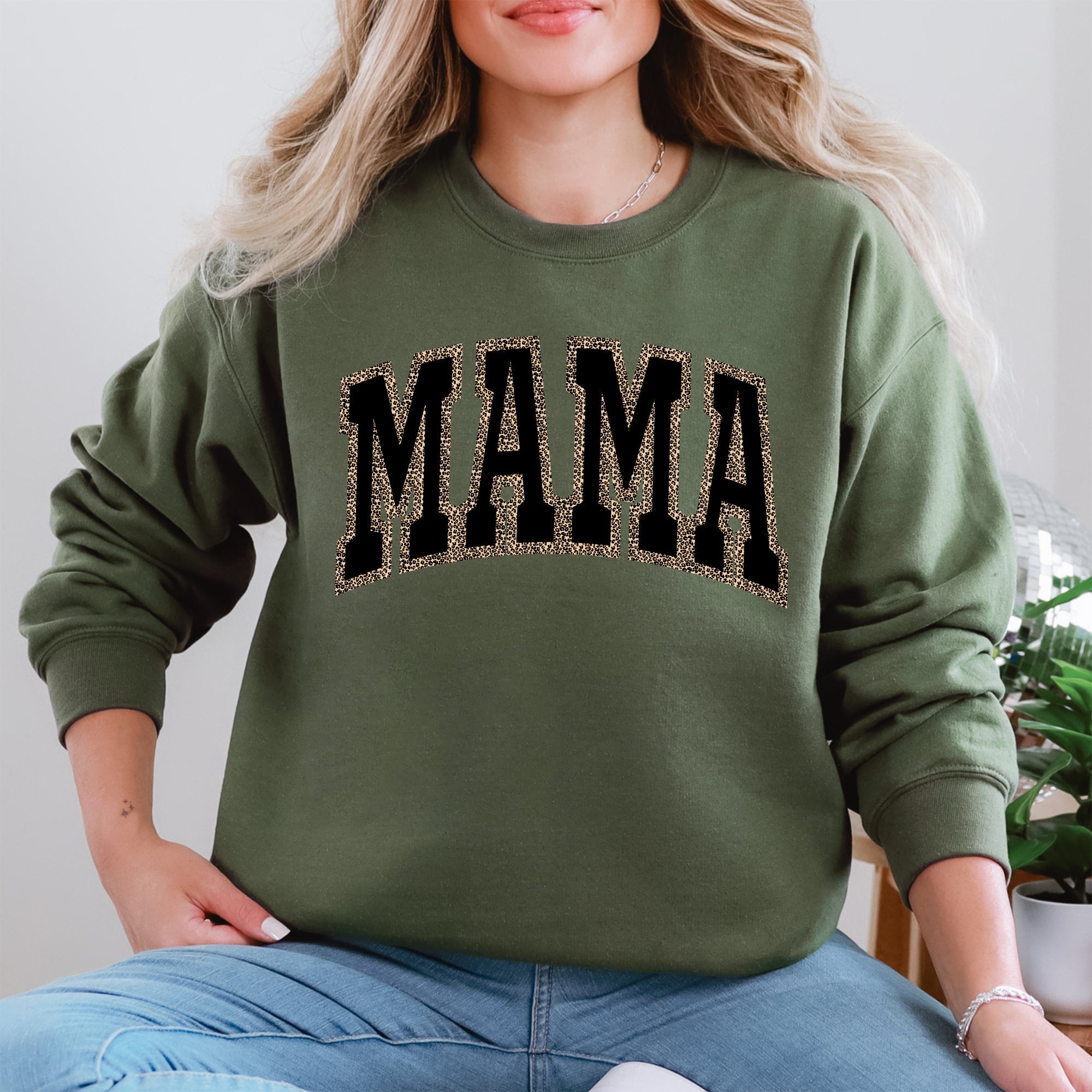 Mama Leopard Print Retro Vintage Varsity Mother's Day Cozy Warm Fleece Sweatshirt