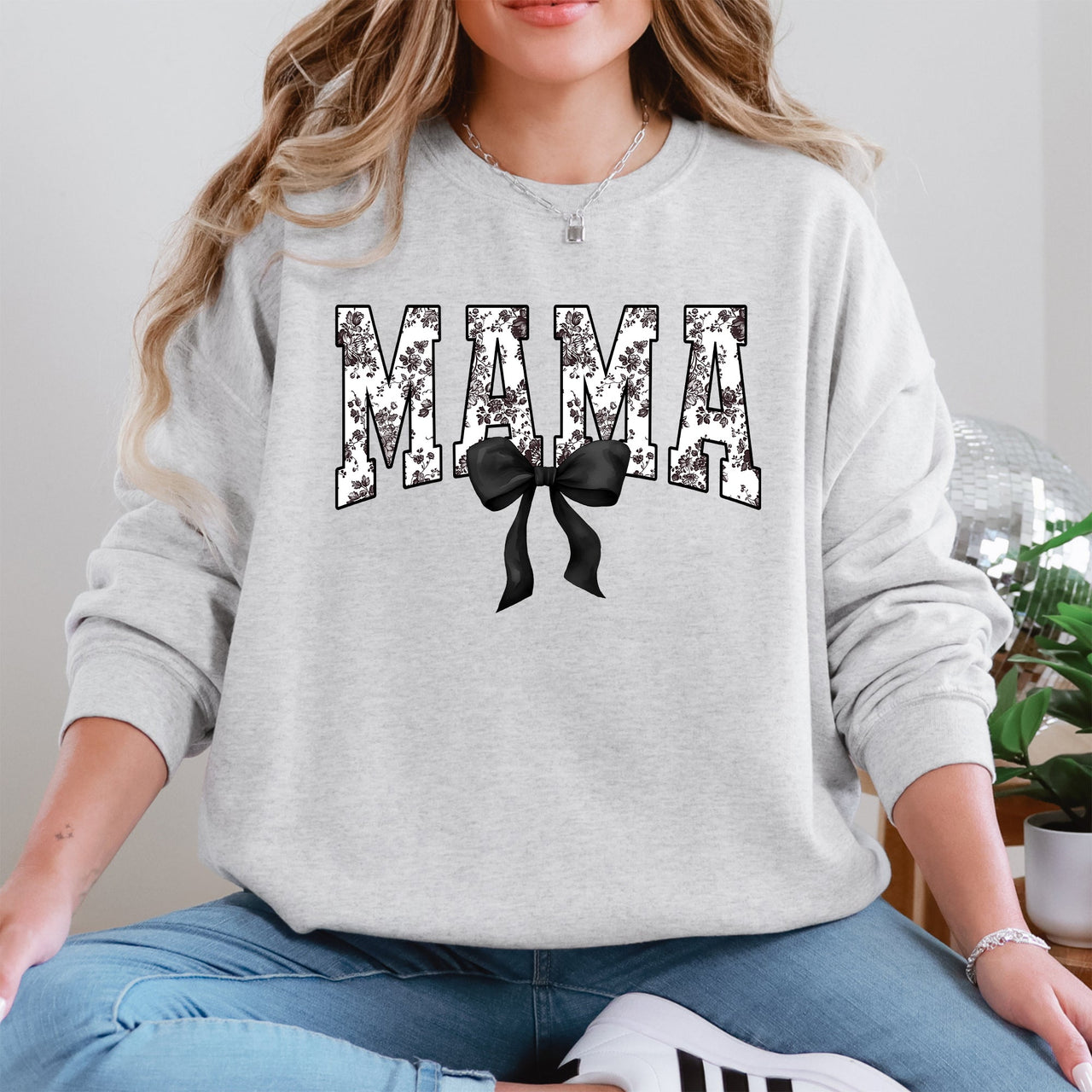 Mama Bow Ribbon Chinoiserie Coquette Varsity Mother's Day Warm Soft Cozy Sweatshirt
