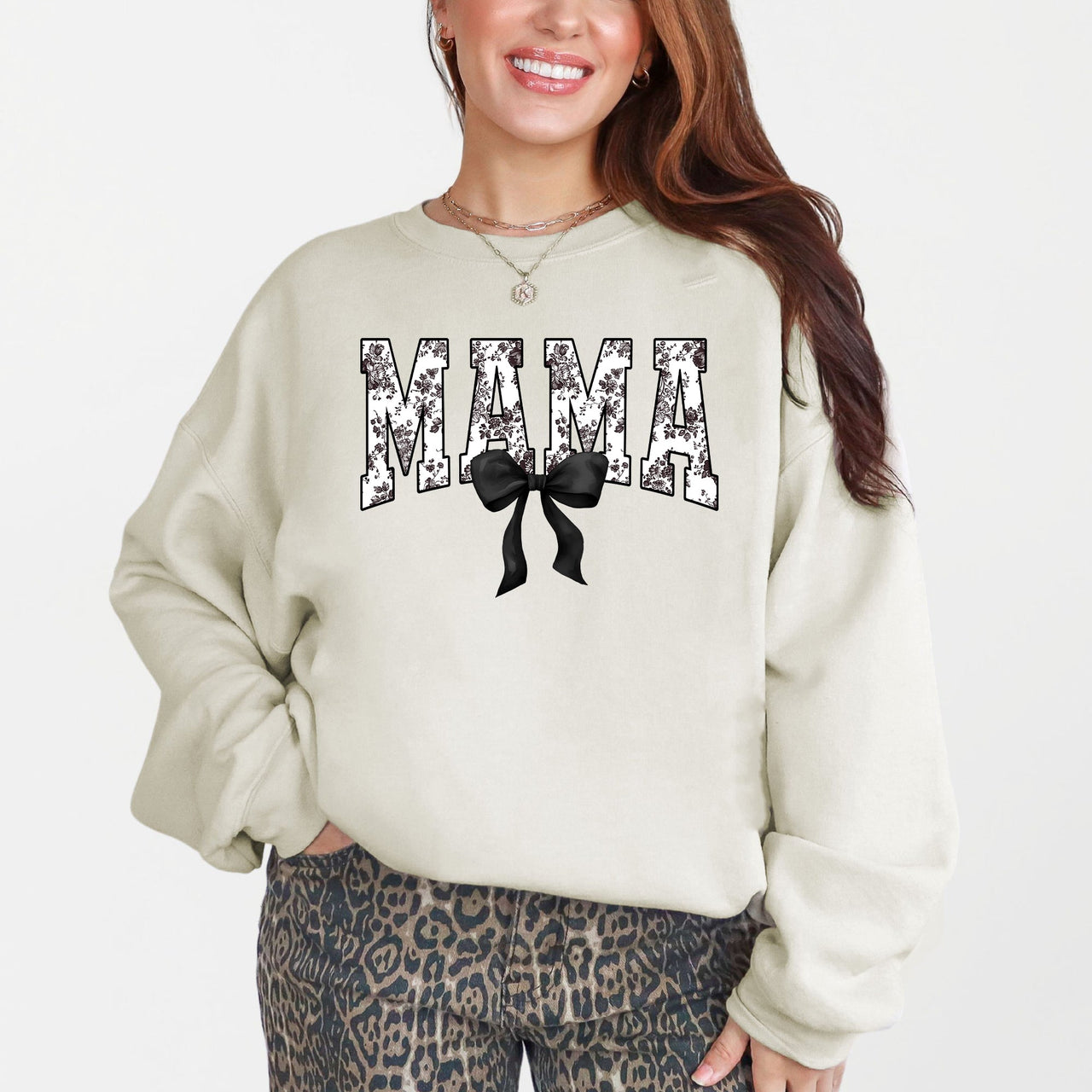 Mama Bow Ribbon Chinoiserie Coquette Varsity Mother's Day Warm Soft Cozy Sweatshirt