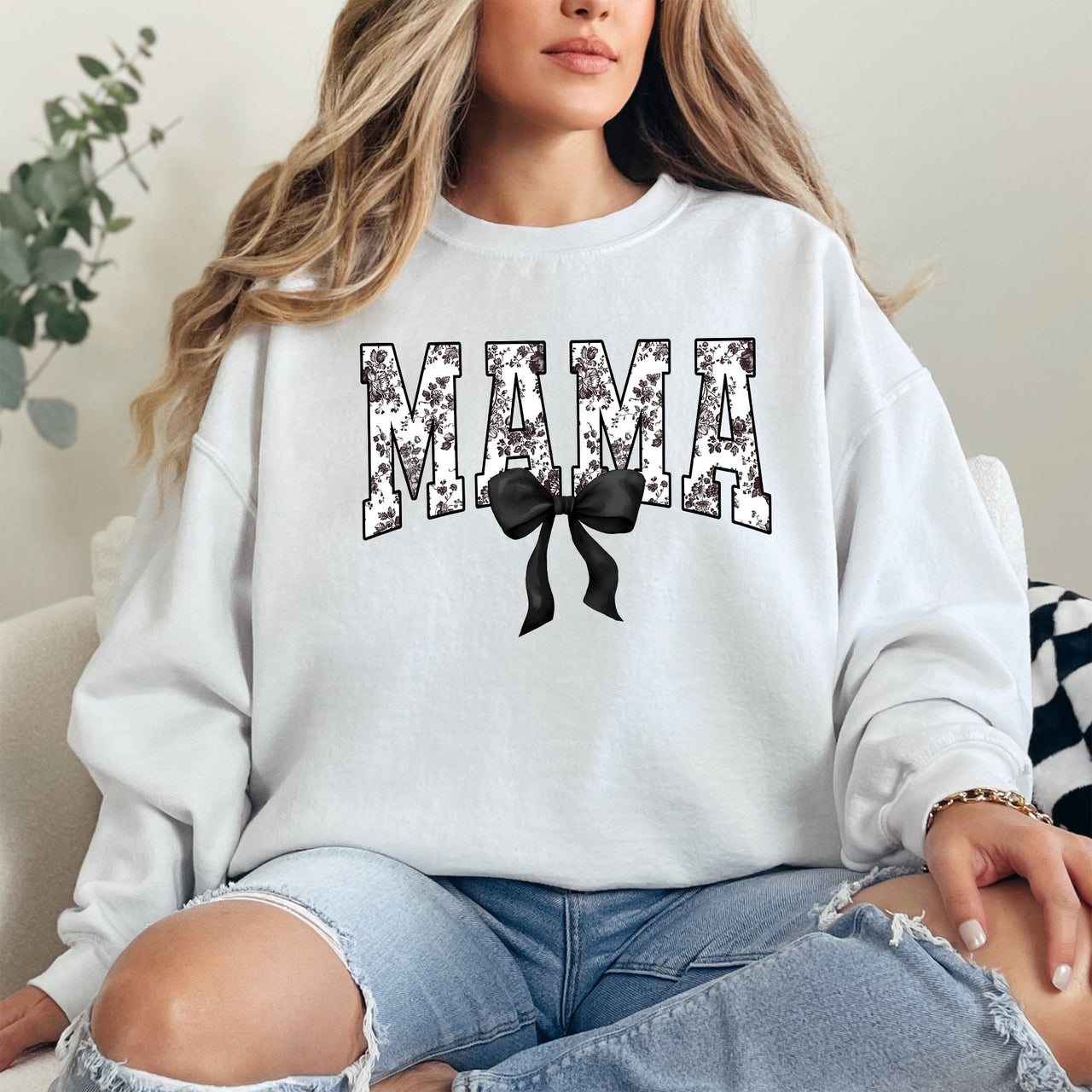 Mama Bow Ribbon Chinoiserie Coquette Varsity Mother's Day Warm Soft Cozy Sweatshirt