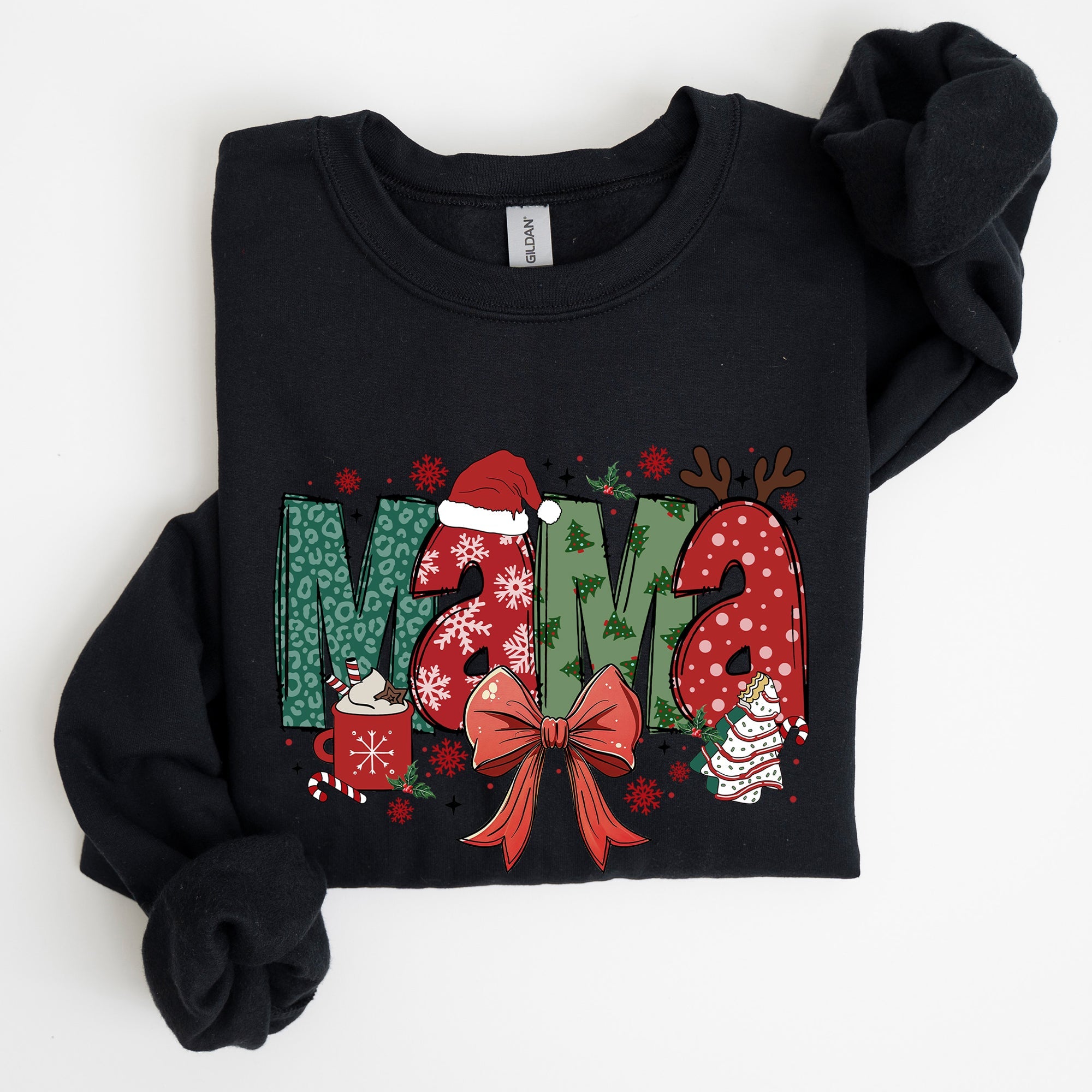 Mama Christmas Fun Reindeer Hot Chocolate Cake Holiday Edition Cozy Festive Sweatshirt