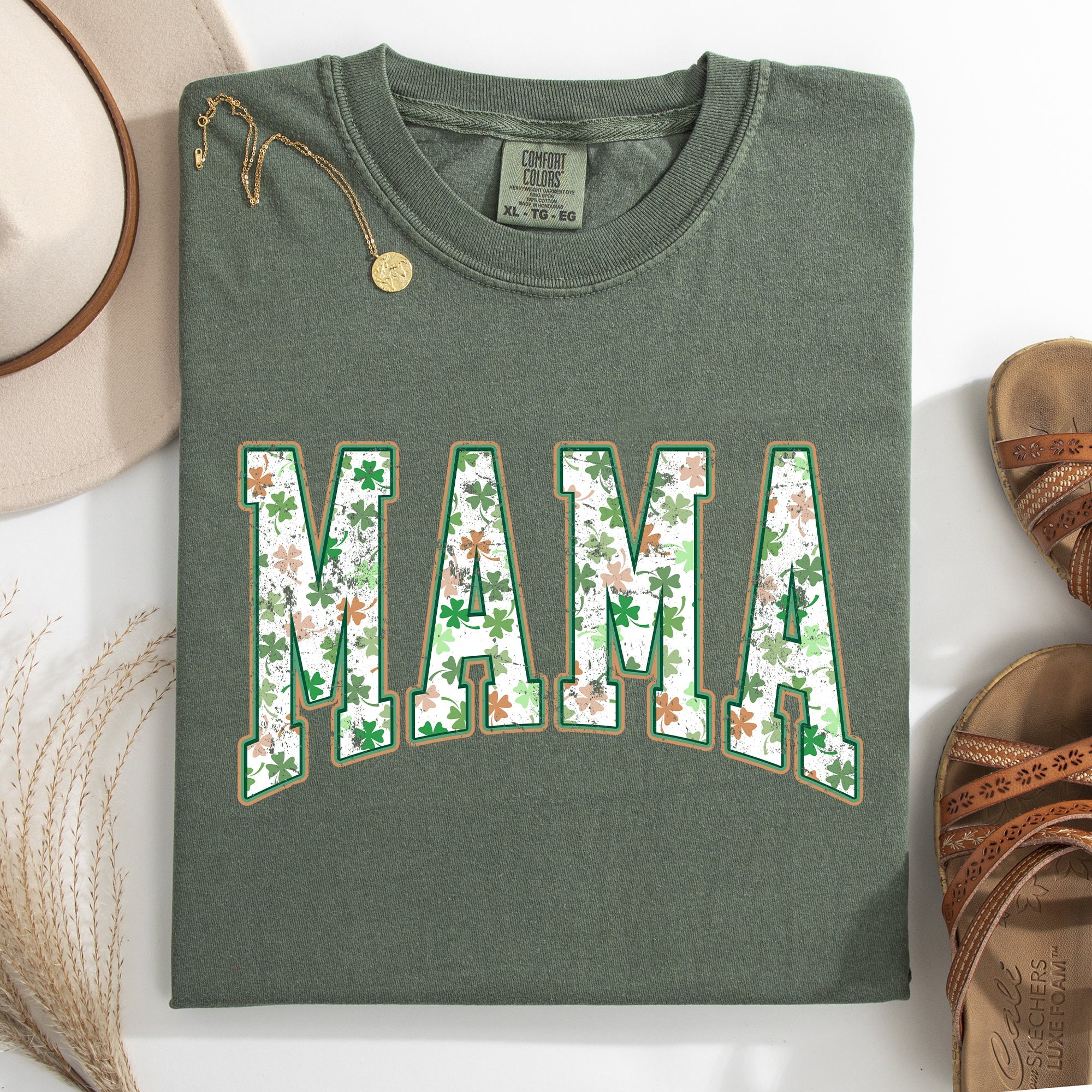 Mama Colorful Shamrocks St Patrick's Day Leprechaun Clover Theme Comfort Colors Tee