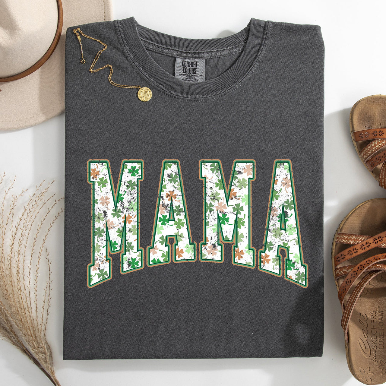 Mama Colorful Shamrocks St Patrick's Day Leprechaun Clover Theme Comfort Colors Tee
