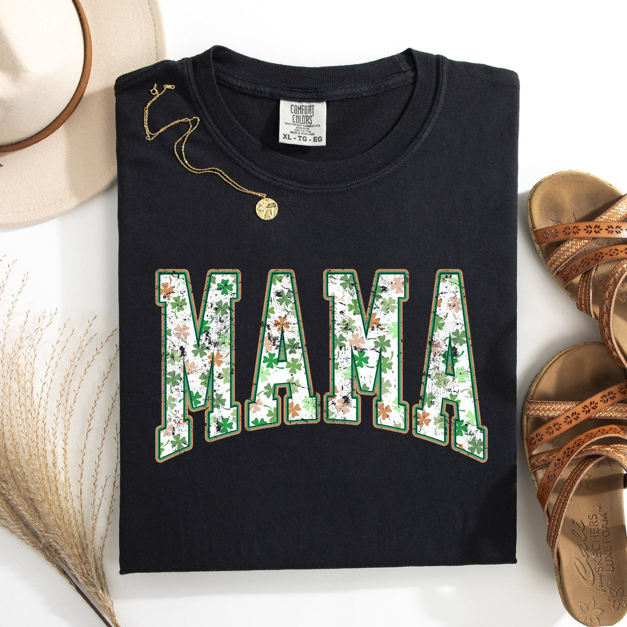 Mama Colorful Shamrocks St Patrick's Day Leprechaun Clover Theme Comfort Colors Tee