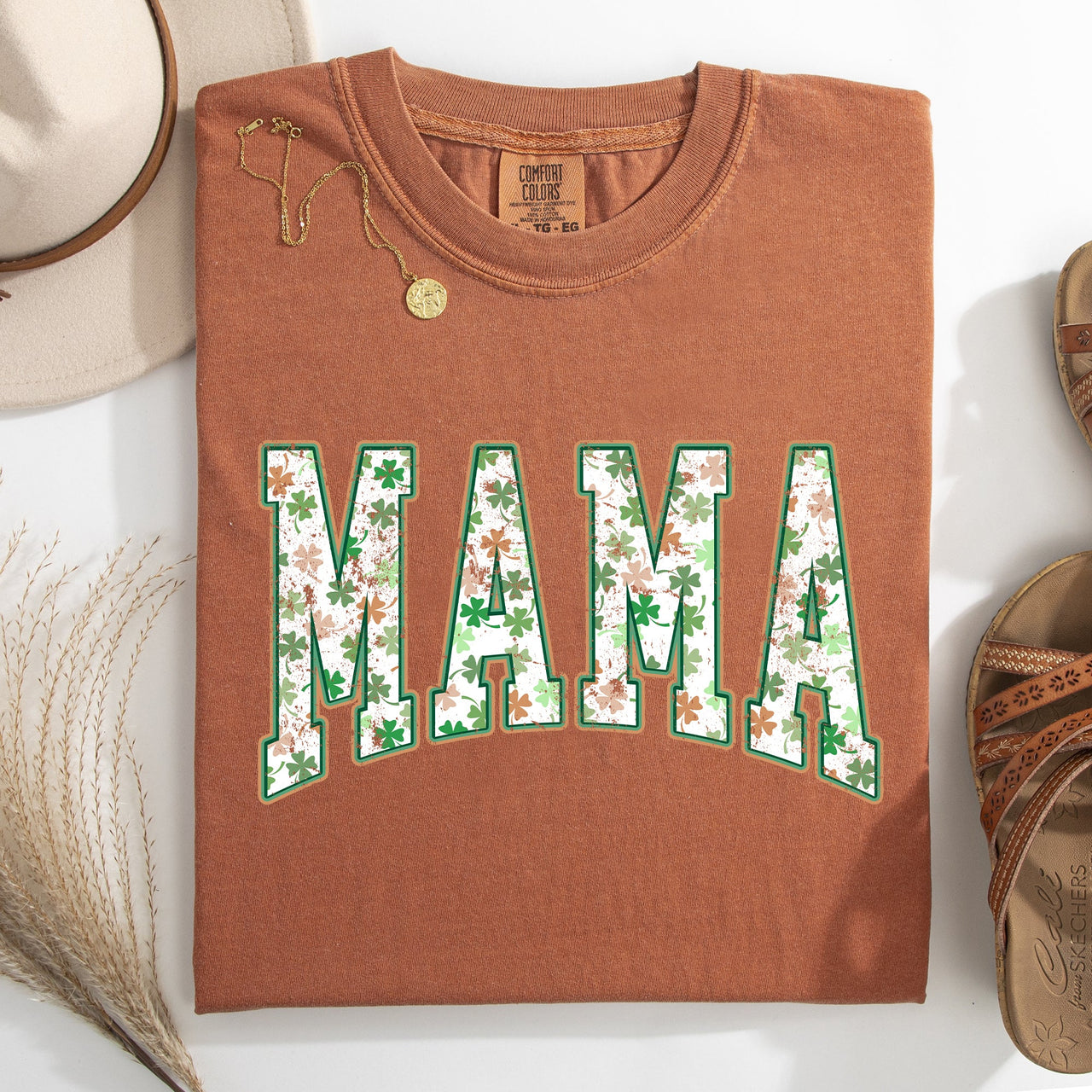 Mama Colorful Shamrocks St Patrick's Day Leprechaun Clover Theme Comfort Colors Tee
