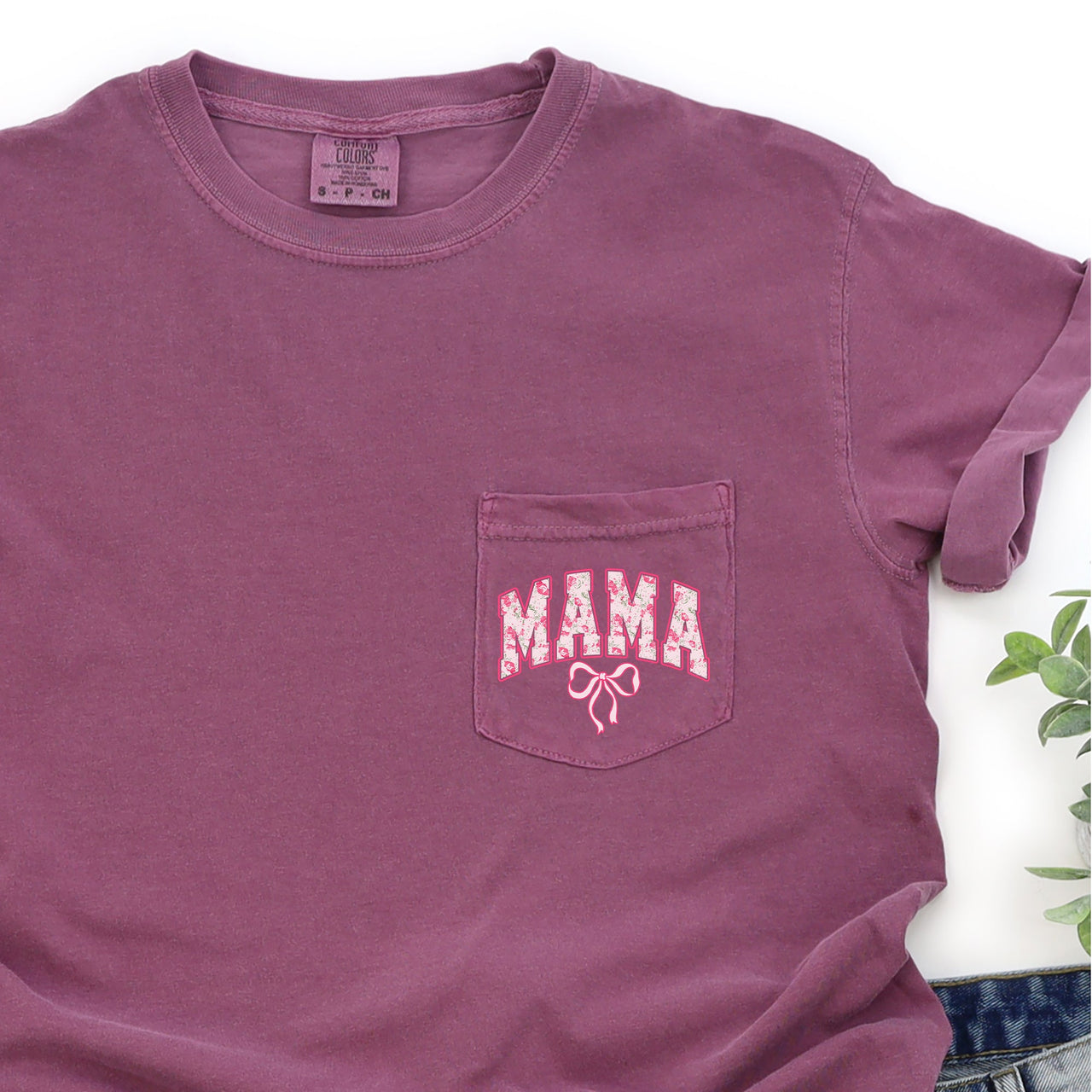 Mama, Coquette, Pocket, Ribbons, Bows Comfort Colors Tee