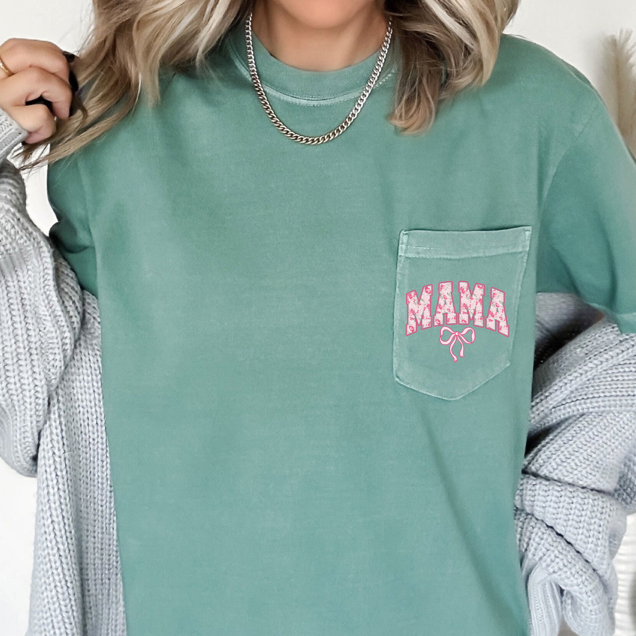 Mama, Coquette, Pocket, Ribbons, Bows Comfort Colors Tee
