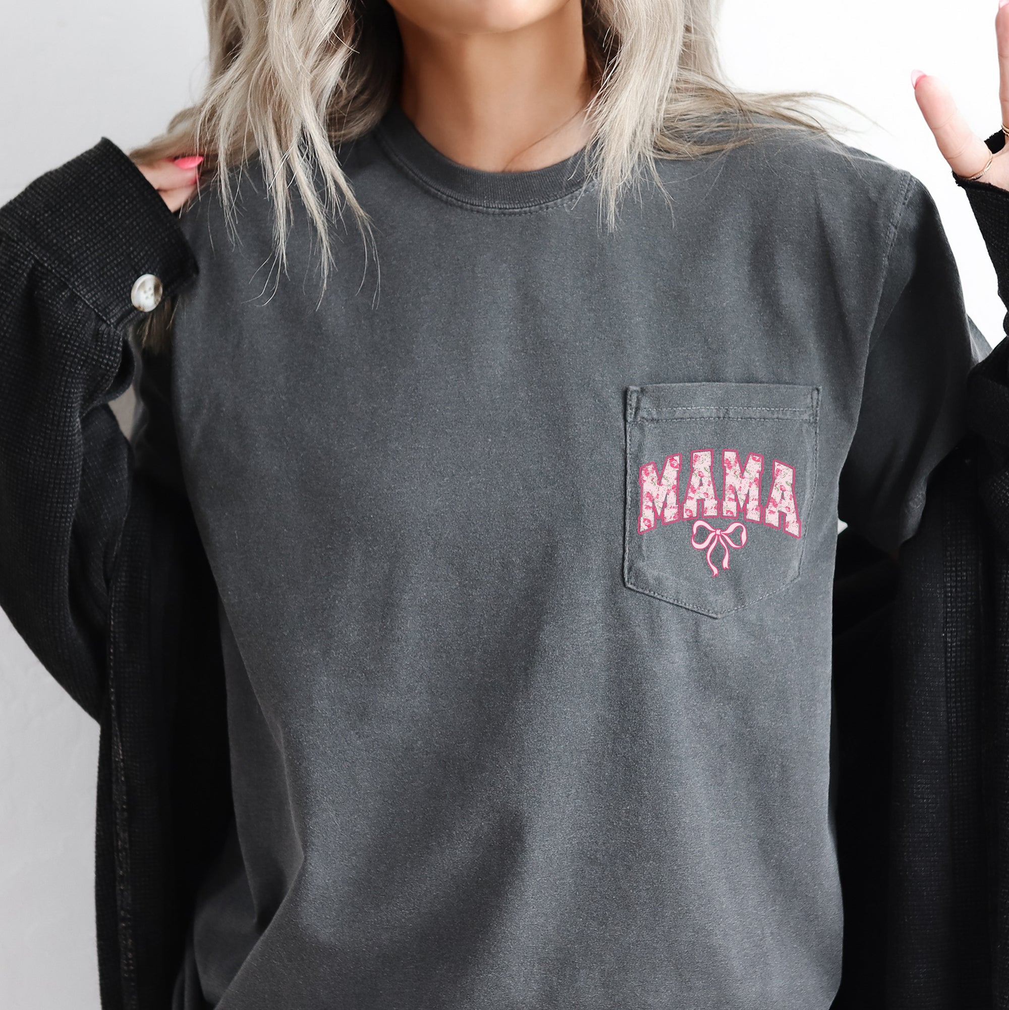 Mama, Coquette, Pocket, Ribbons, Bows Comfort Colors Tee