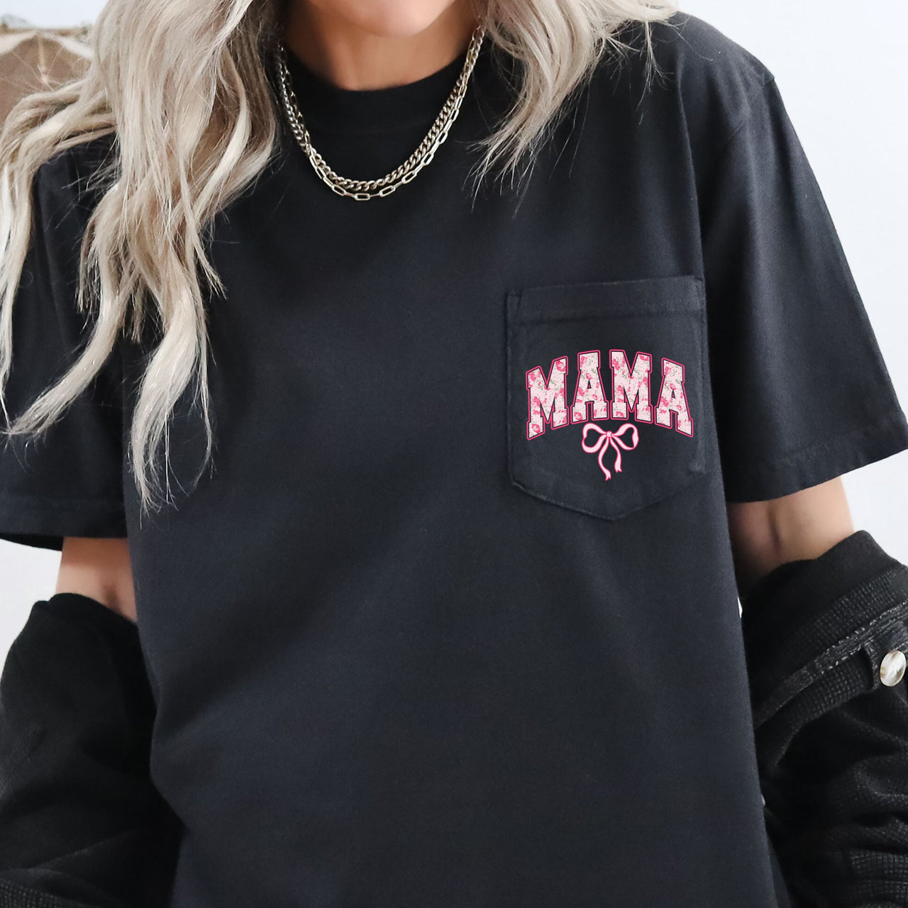 Mama, Coquette, Pocket, Ribbons, Bows Comfort Colors Tee