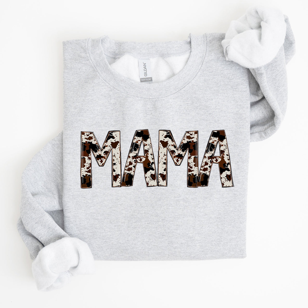 Mama Cow Print Mom Mother's Day Gift Cozy Cotton Blend Relaxed Fit Soft Brushed Interior Sweatshirt