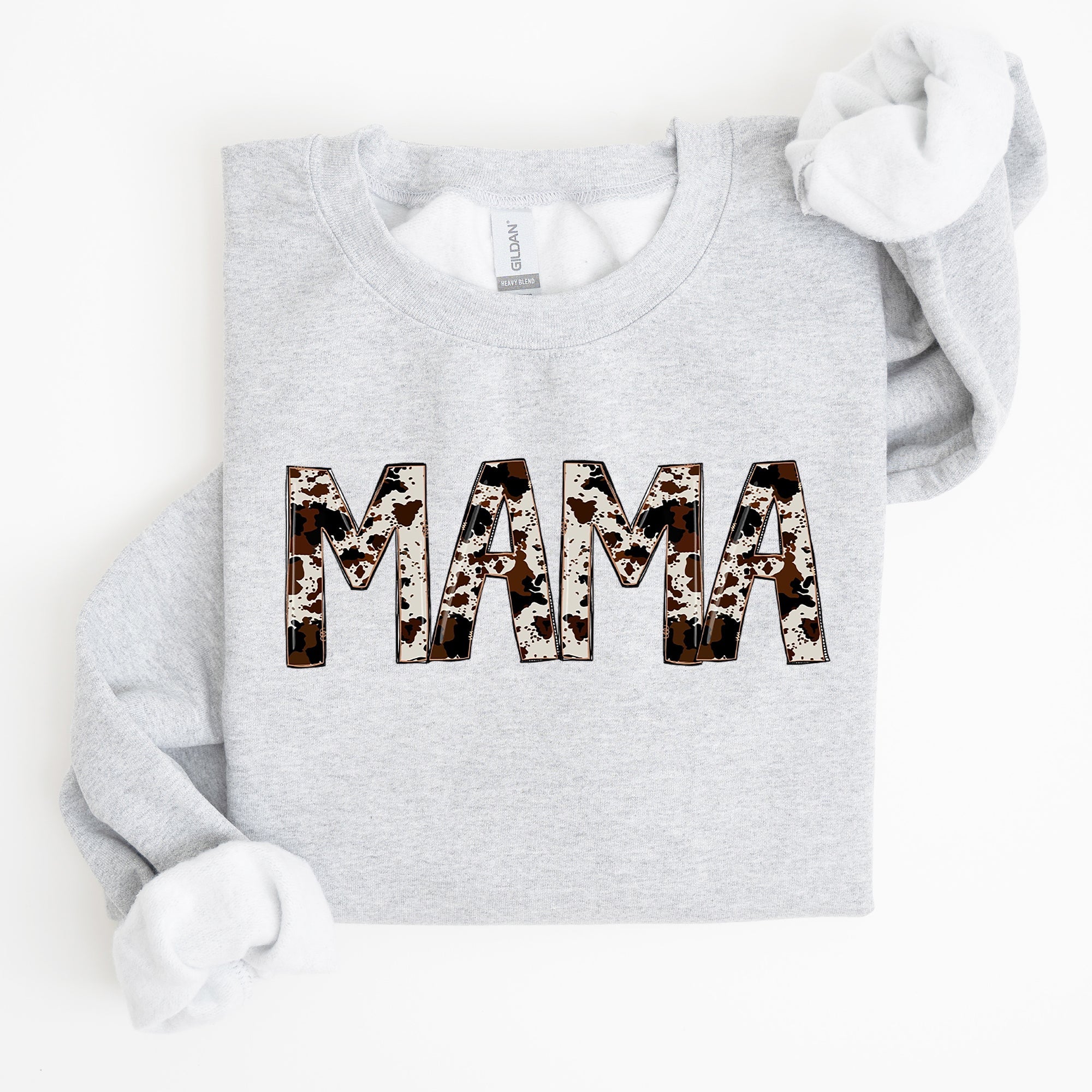 Mama Cow Print Mom Mother's Day Gift Cozy Cotton Blend Relaxed Fit Soft Brushed Interior Sweatshirt