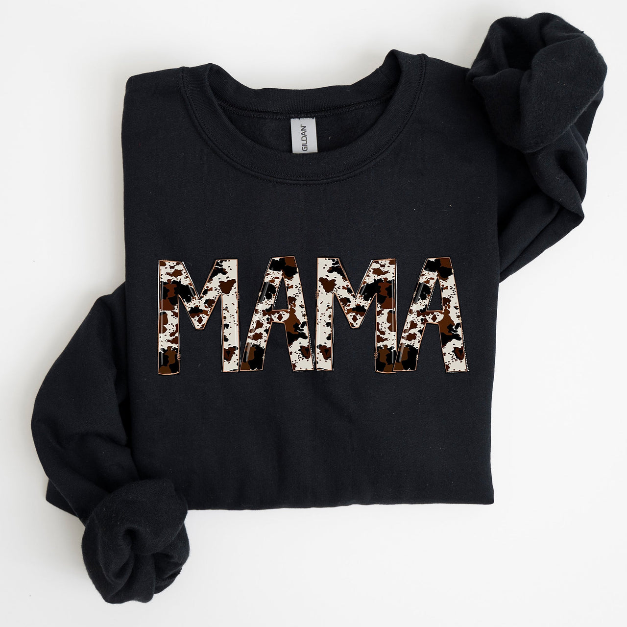 Mama Cow Print Mom Mother's Day Gift Cozy Cotton Blend Relaxed Fit Soft Brushed Interior Sweatshirt