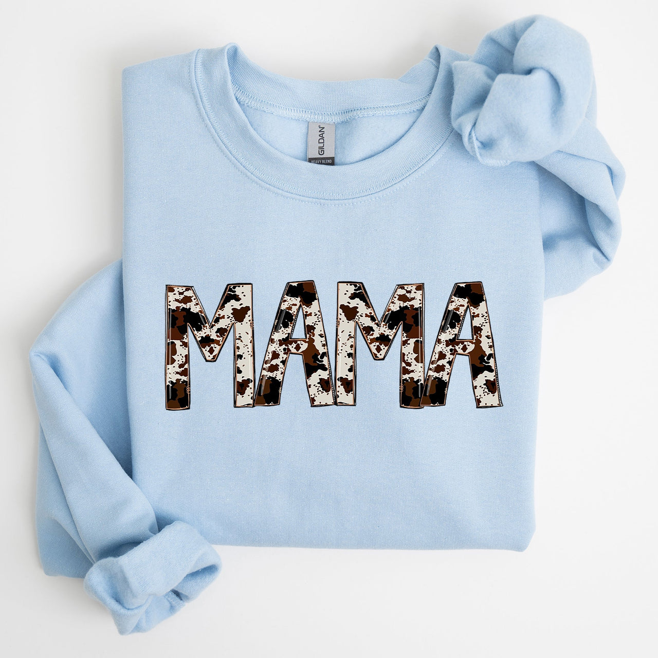 Mama Cow Print Mom Mother's Day Gift Cozy Cotton Blend Relaxed Fit Soft Brushed Interior Sweatshirt