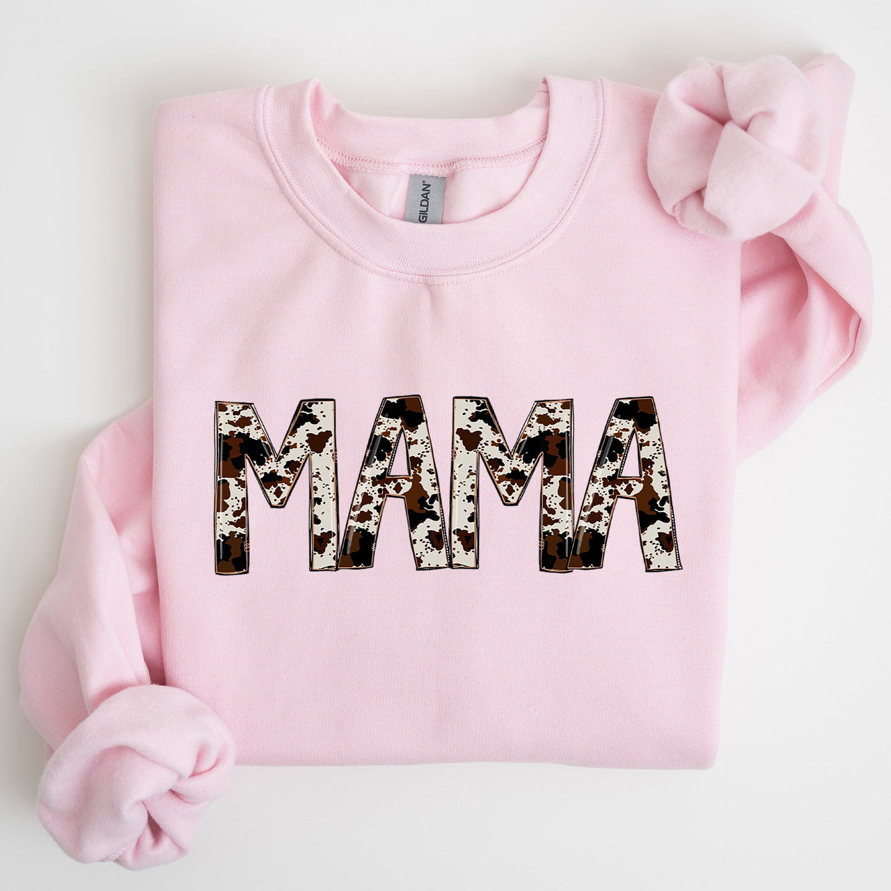 Mama Cow Print Mom Mother's Day Gift Cozy Cotton Blend Relaxed Fit Soft Brushed Interior Sweatshirt