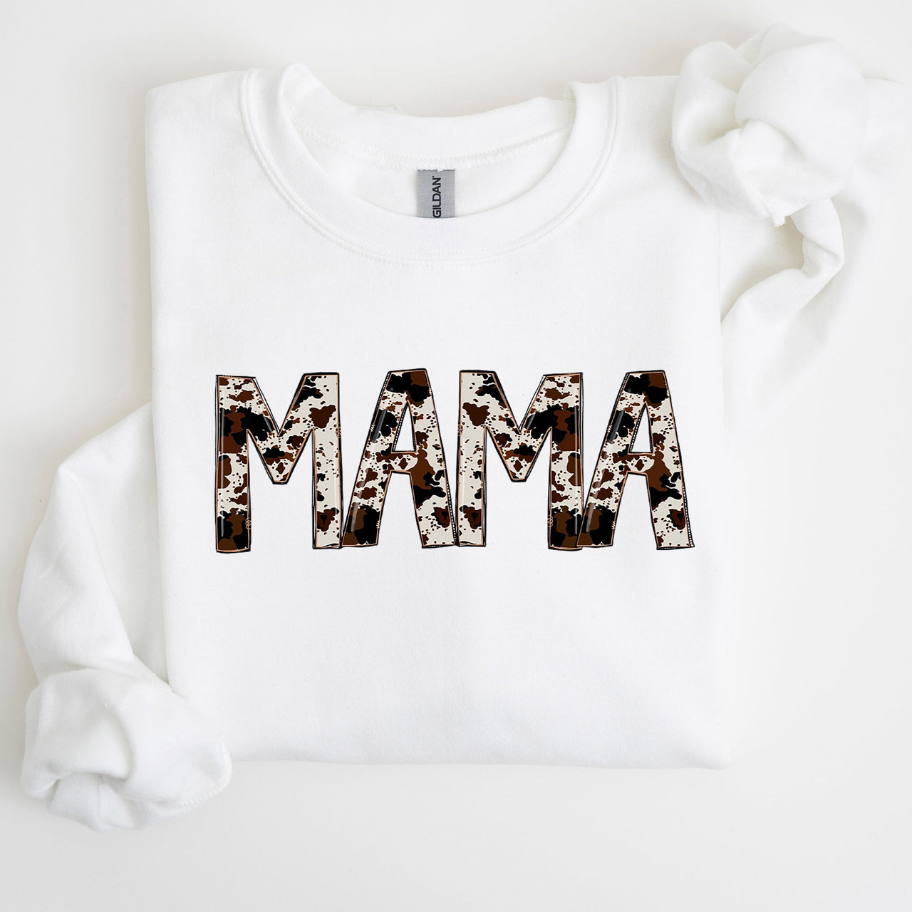 Mama Cow Print Mom Mother's Day Gift Cozy Cotton Blend Relaxed Fit Soft Brushed Interior Sweatshirt