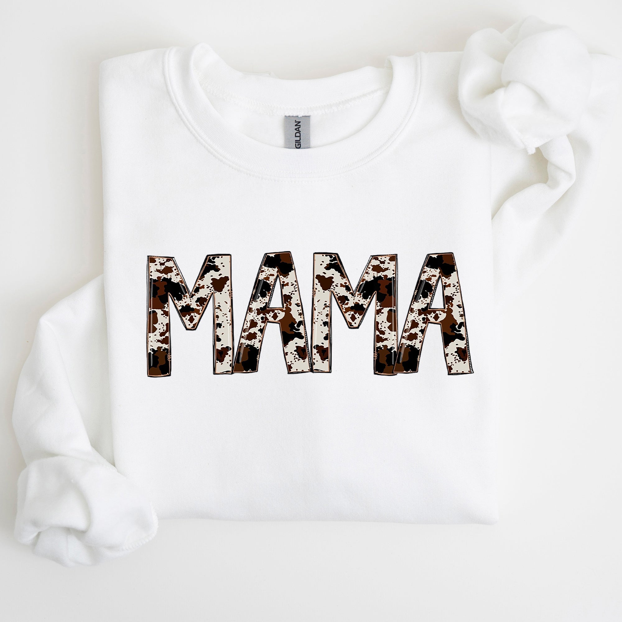 Mama Cow Print Mom Mother's Day Gift Cozy Cotton Blend Relaxed Fit Soft Brushed Interior Sweatshirt