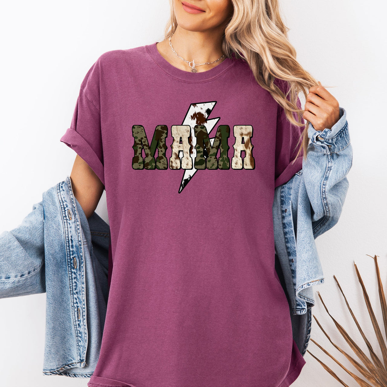Mama Cow Print Checkered Lightning Bolt Retro Mother's Day Celebration Comfort Colors Tee