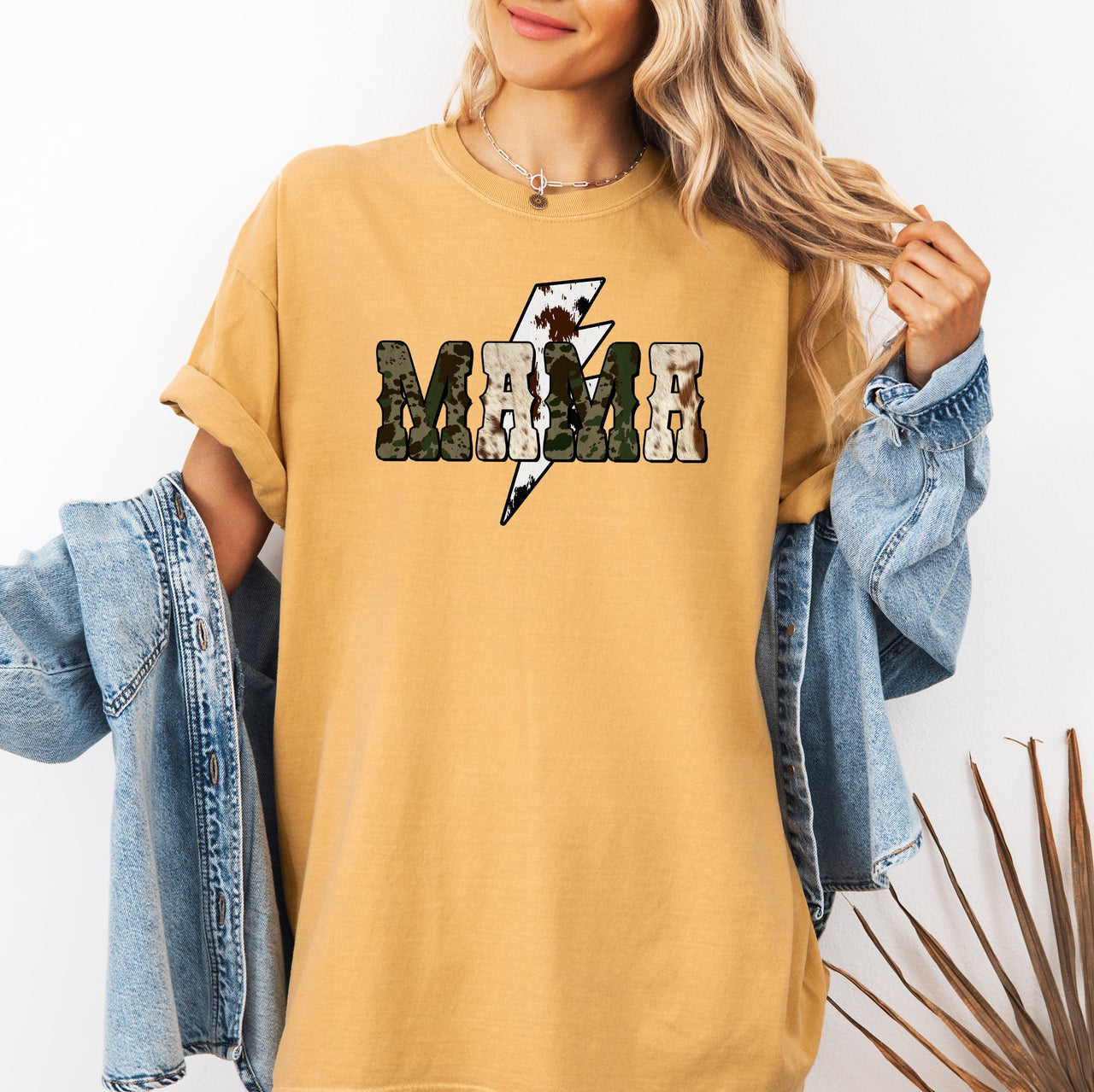 Mama Cow Print Checkered Lightning Bolt Retro Mother's Day Celebration Comfort Colors Tee