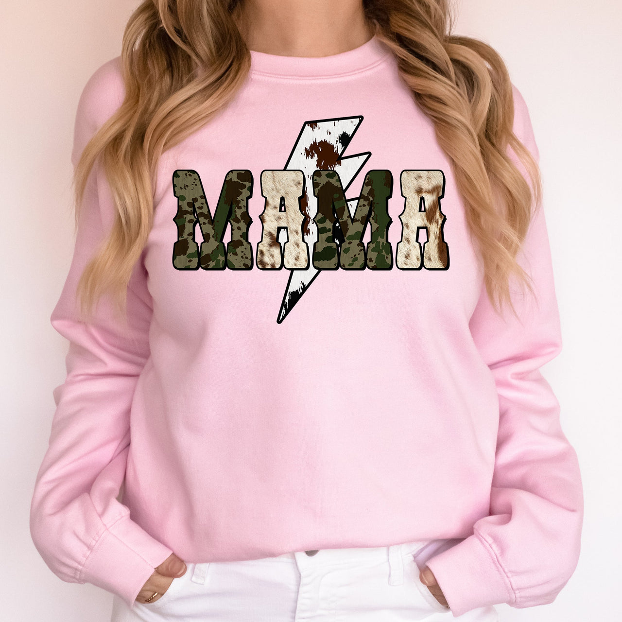 Mama Cow Print Checkered Lightning Bolt Retro Mother's Day Cozy Vintage Sweatshirt