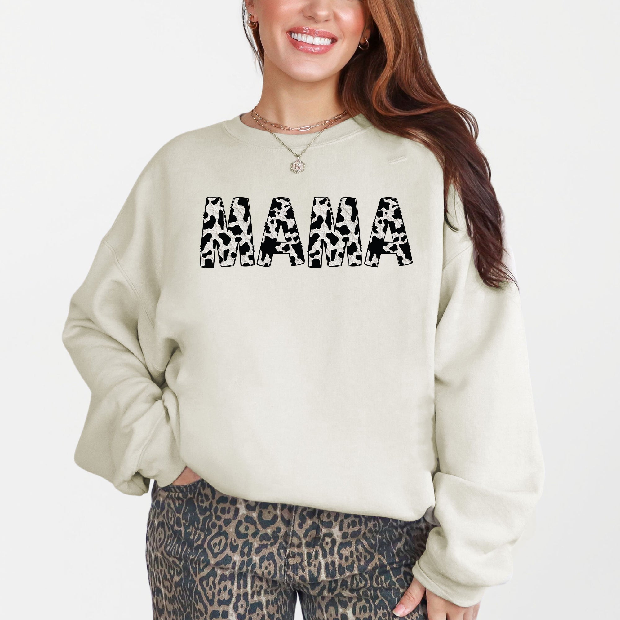 Mama Cow Print Cozy Animal Pattern Mother's Day Celebration Edition Deluxe Sweatshirt