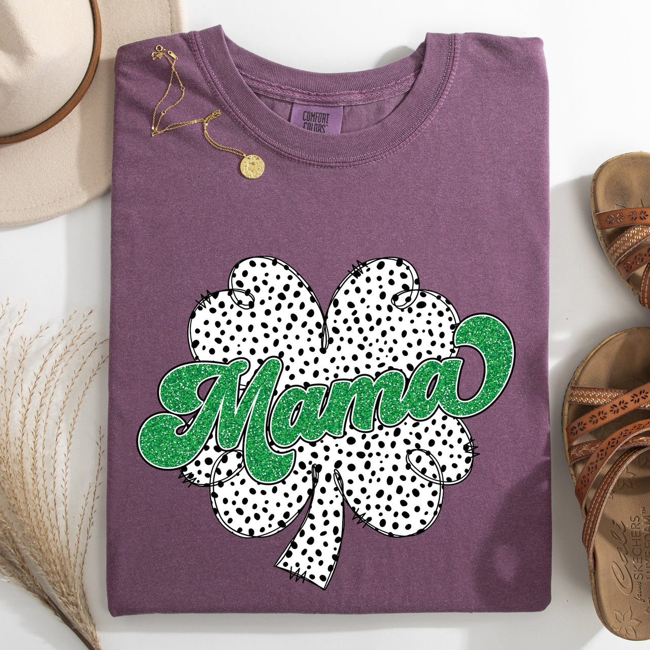 Mama Dalmatian Print St Patrick's Day Shamrock Clover Lucky Leprechaun Comfort Colors Tee