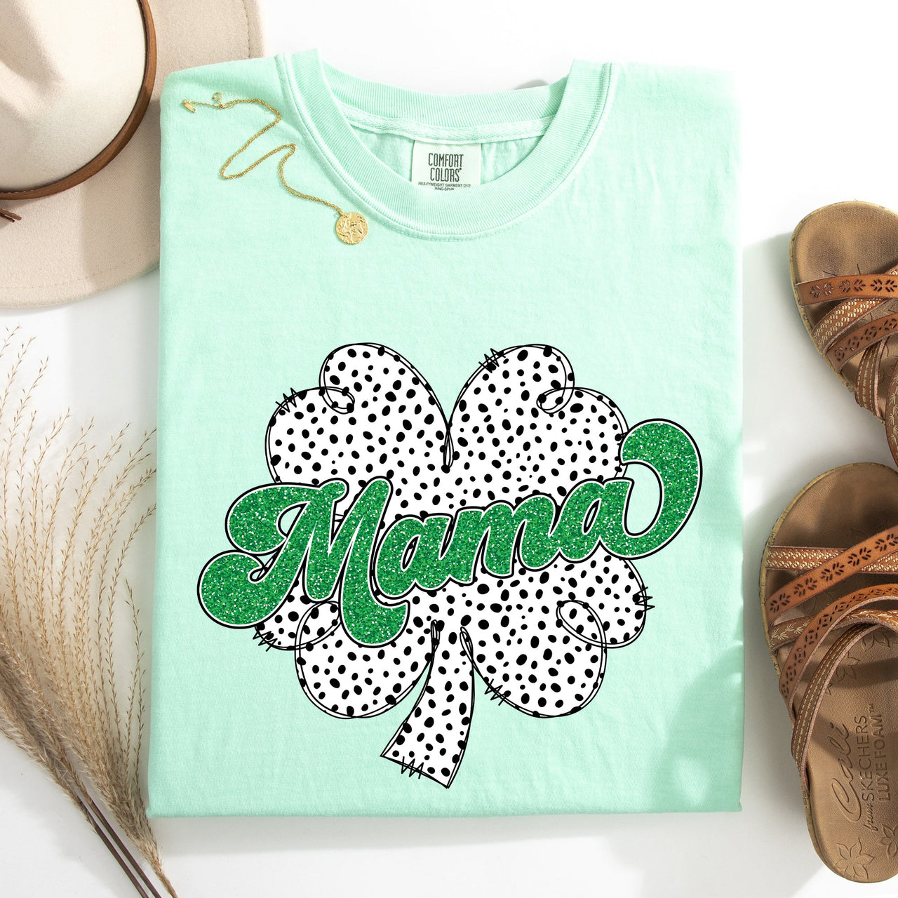 Mama Dalmatian Print St Patrick's Day Shamrock Clover Lucky Leprechaun Comfort Colors Tee