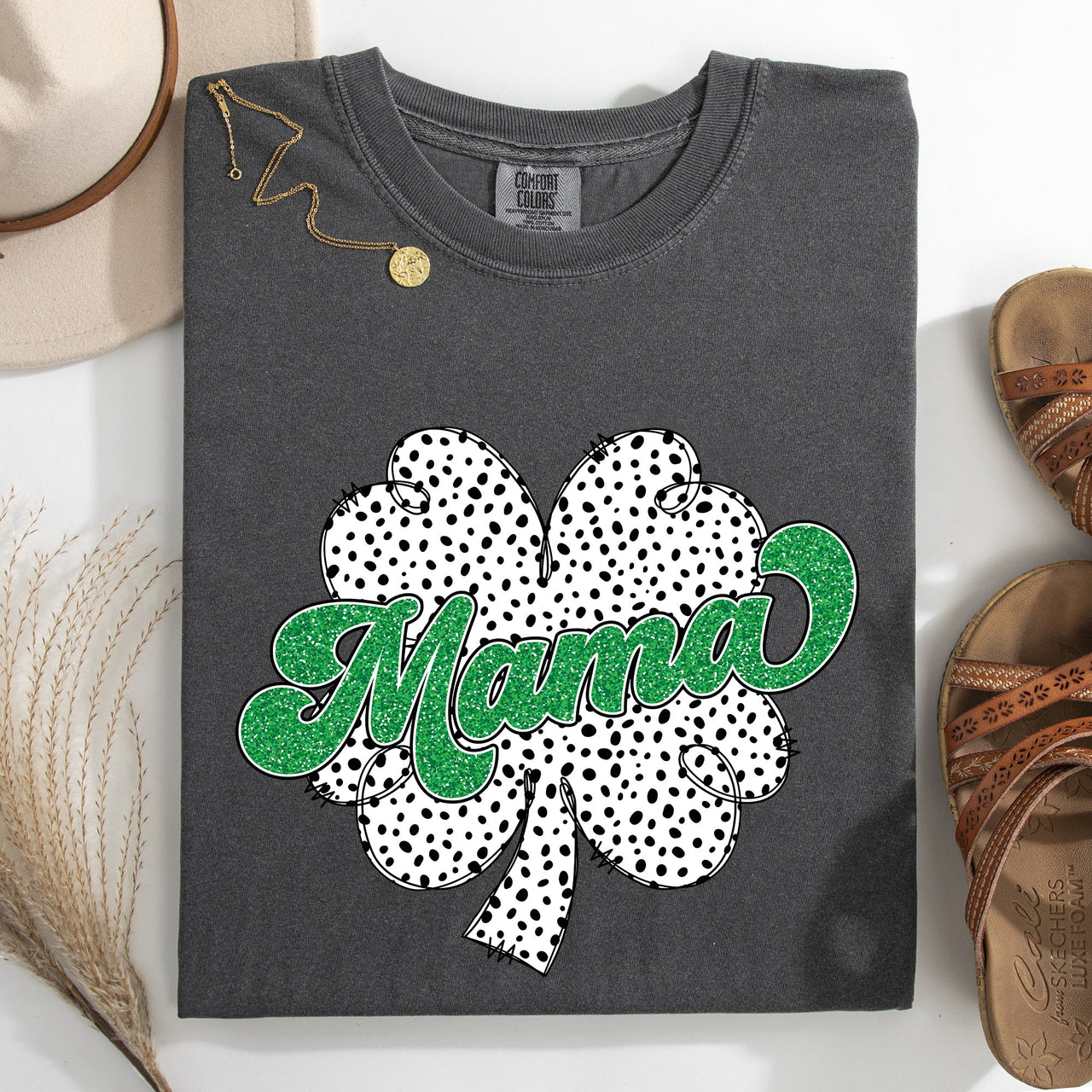 Mama Dalmatian Print St Patrick's Day Shamrock Clover Lucky Leprechaun Comfort Colors Tee
