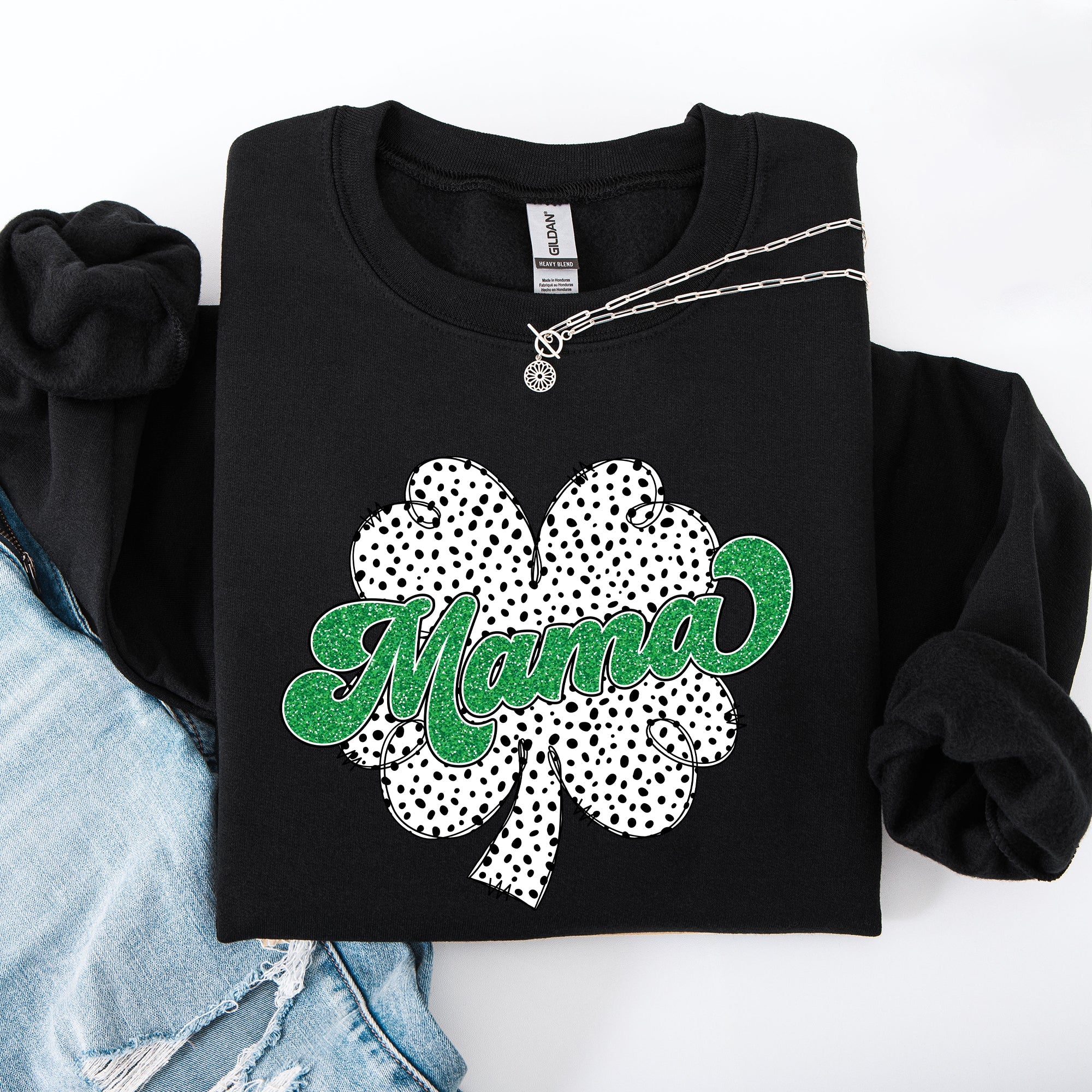 Mama Dalmatian Print St Patrick's Day Shamrock Clover Lucky Leprechaun Sweatshirt