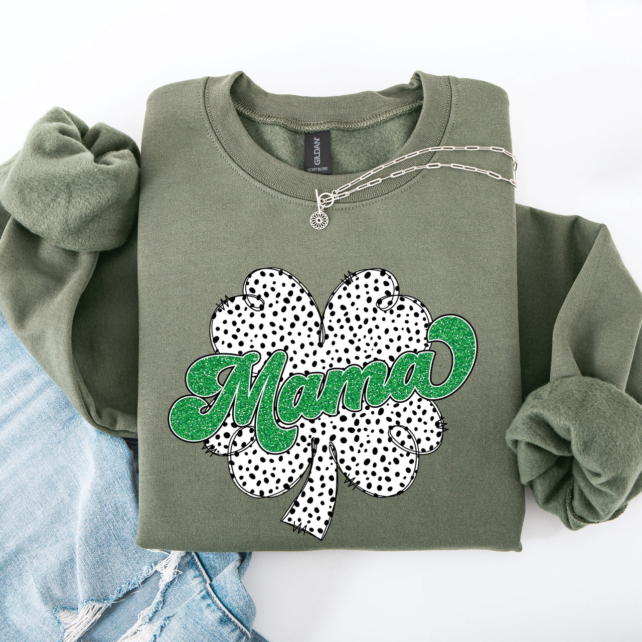 Mama Dalmatian Print St Patrick's Day Shamrock Clover Lucky Leprechaun Sweatshirt