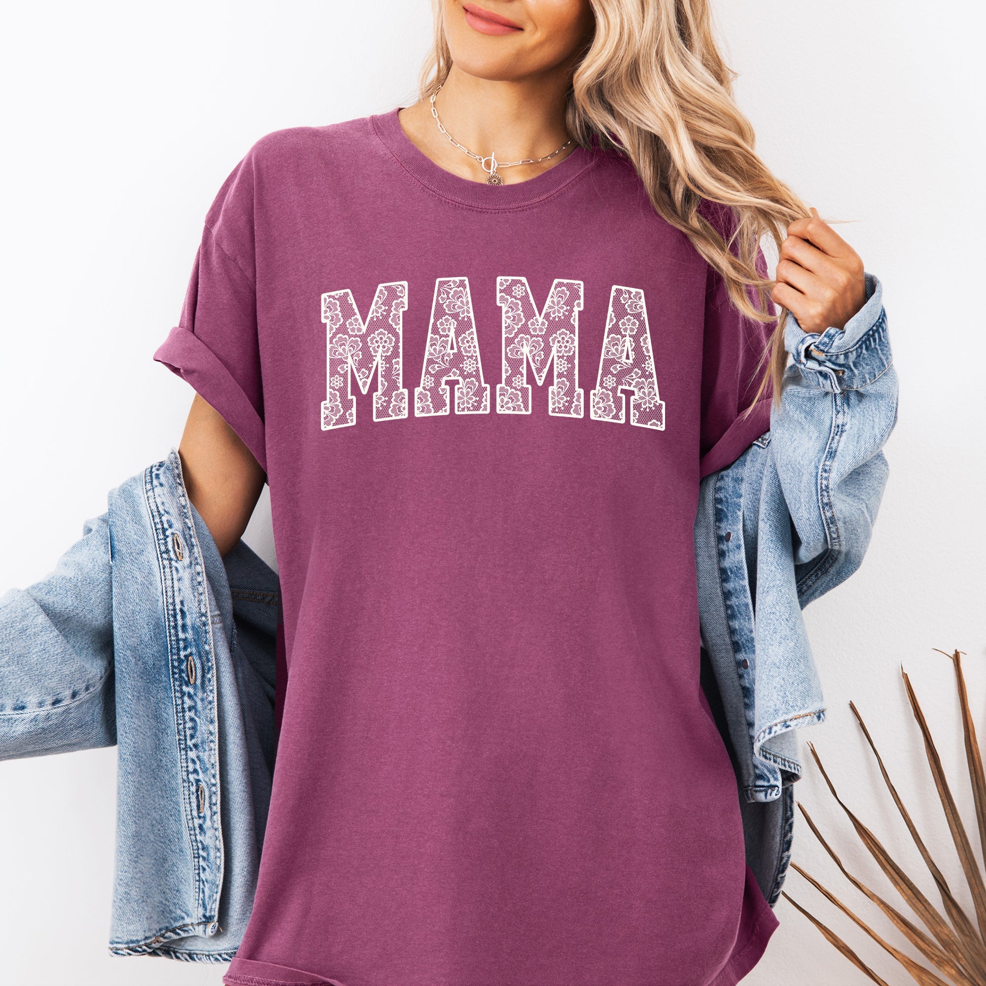 Mama Faux Lace Coquette Varsity Mother's Day Collection Edition Comfort Colors Tee