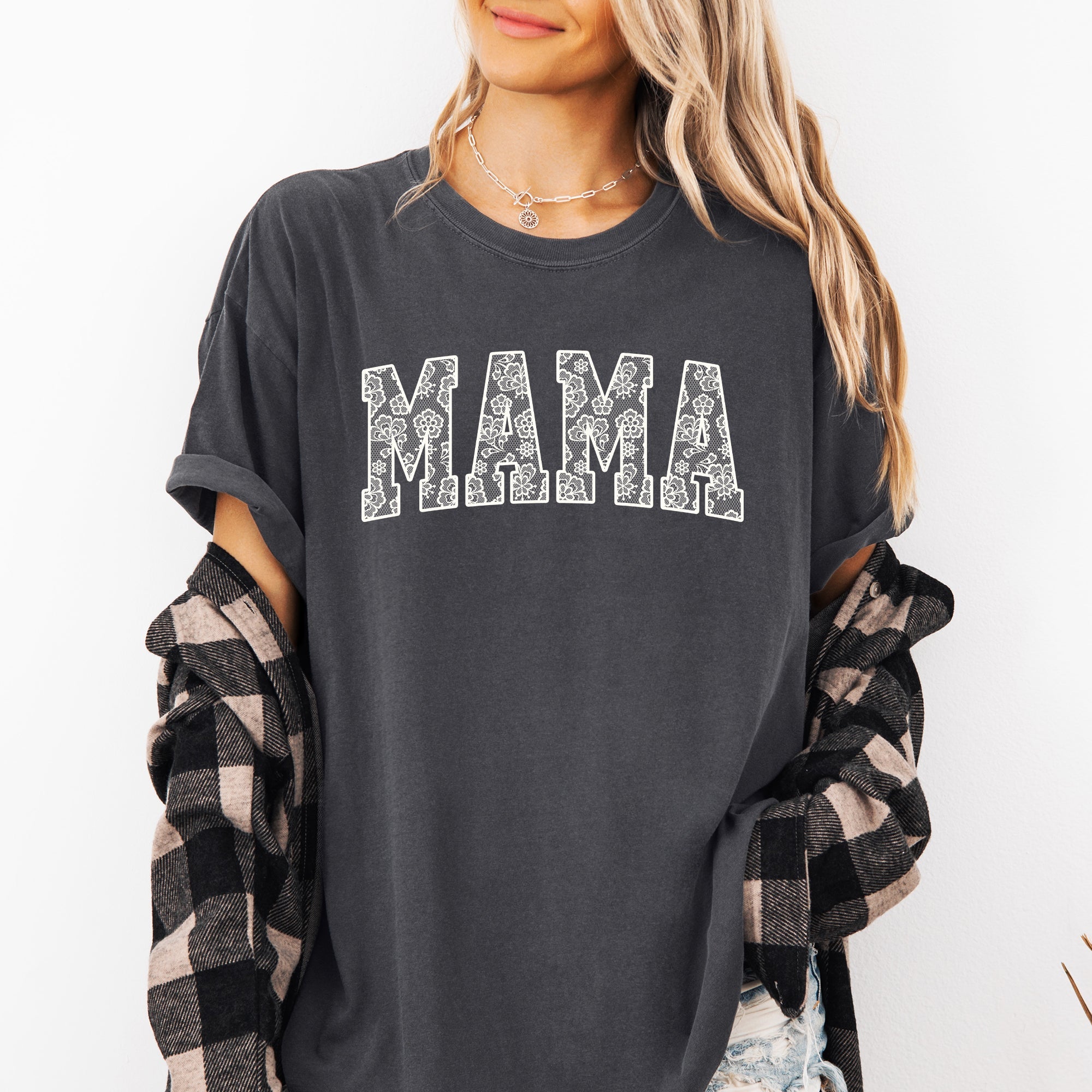 Mama Faux Lace Coquette Varsity Mother's Day Collection Edition Comfort Colors Tee