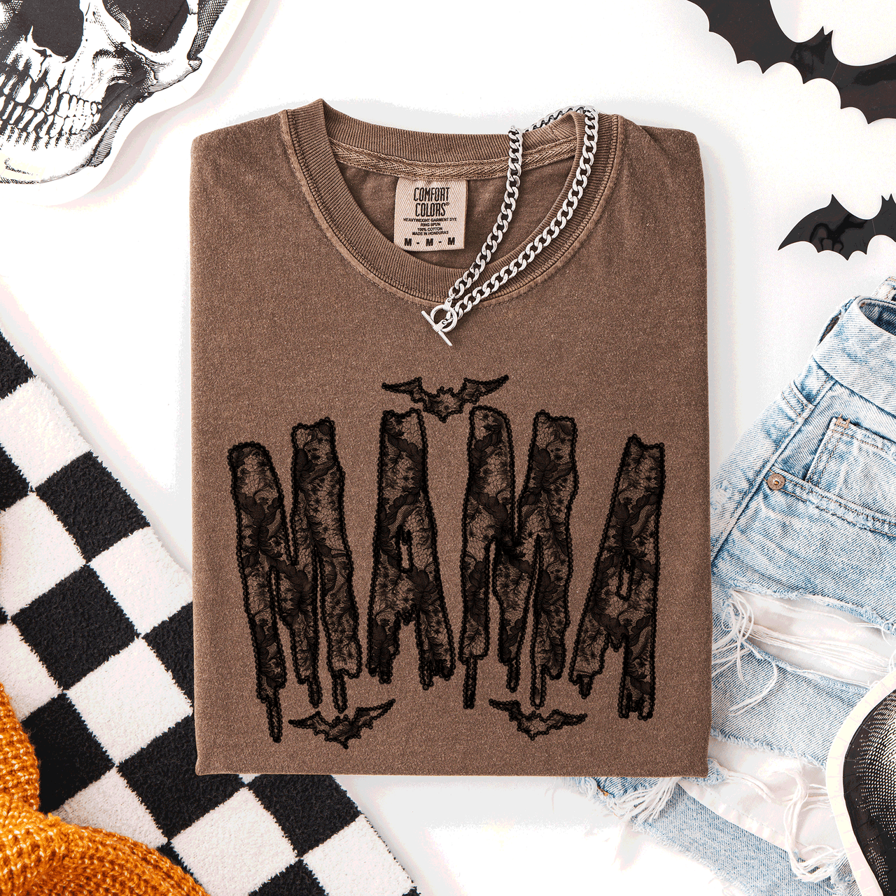 Mama Faux Lace Halloween Coquette Cute Fashion Statement Special Edition Comfort Colors Tee