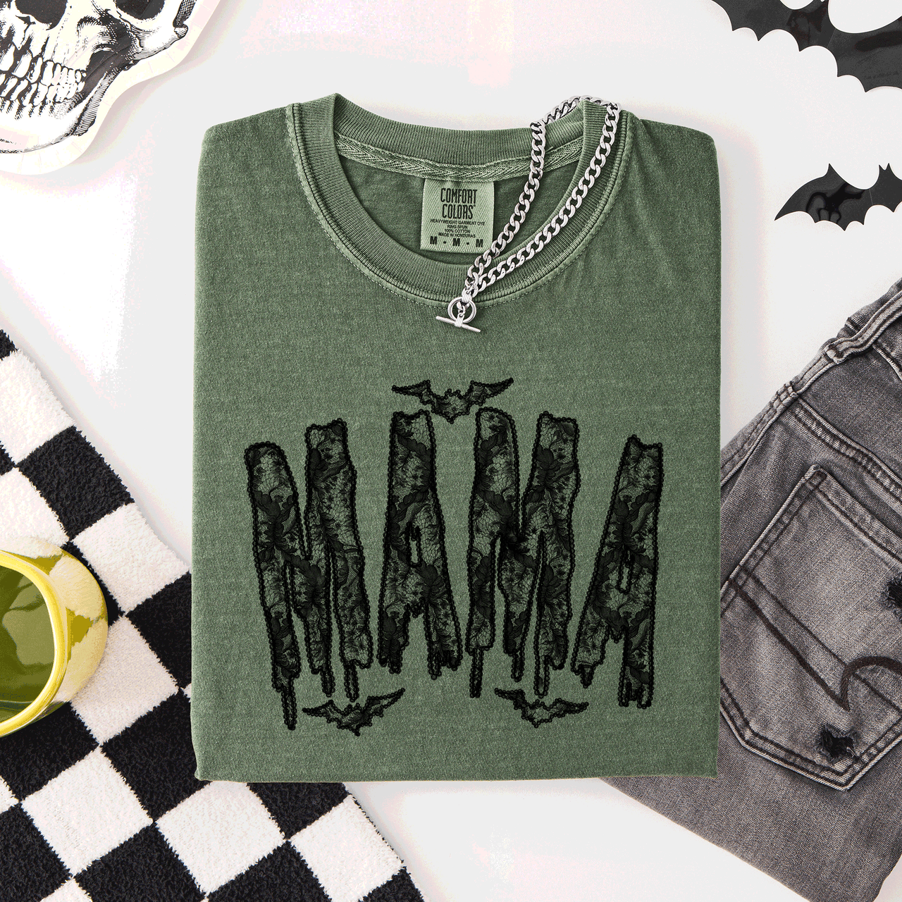 Mama Faux Lace Halloween Coquette Cute Fashion Statement Special Edition Comfort Colors Tee