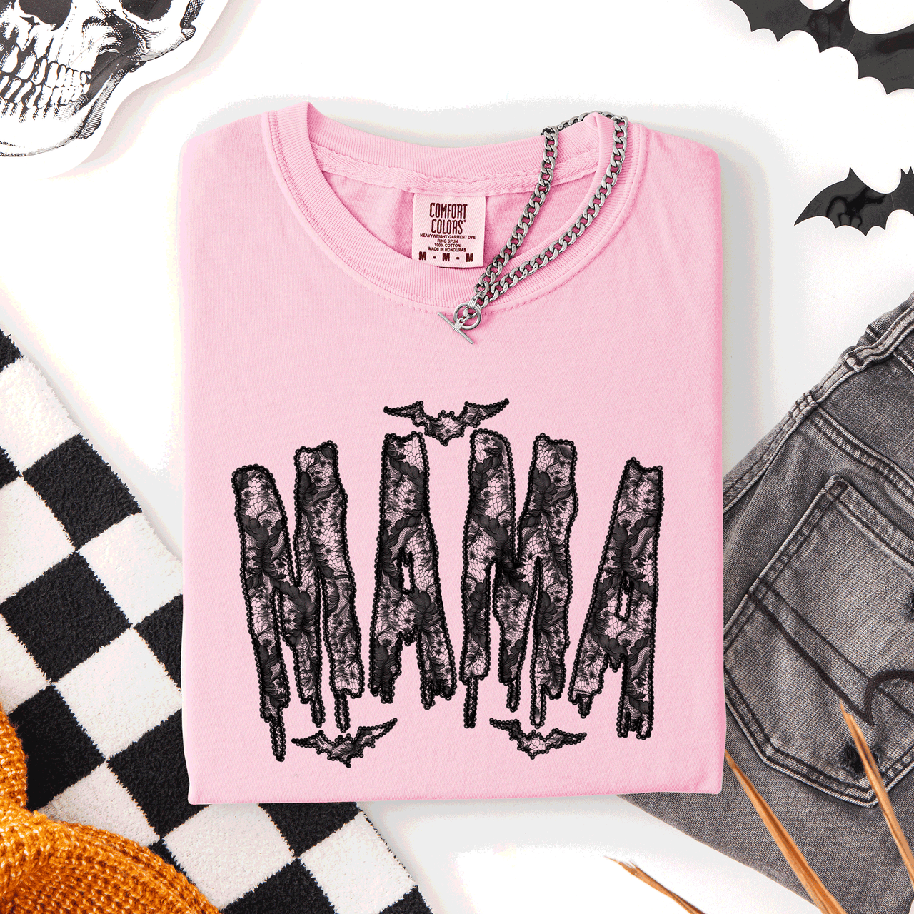 Mama Faux Lace Halloween Coquette Cute Fashion Statement Special Edition Comfort Colors Tee