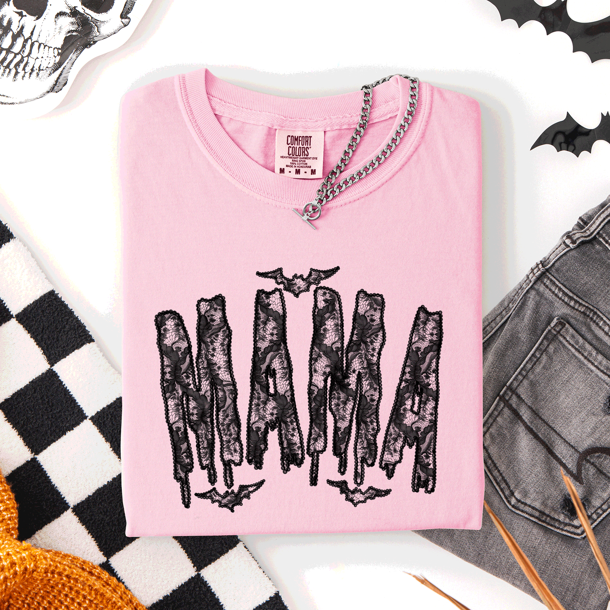 Mama Faux Lace Halloween Coquette Cute Fashion Statement Special Edition Comfort Colors Tee
