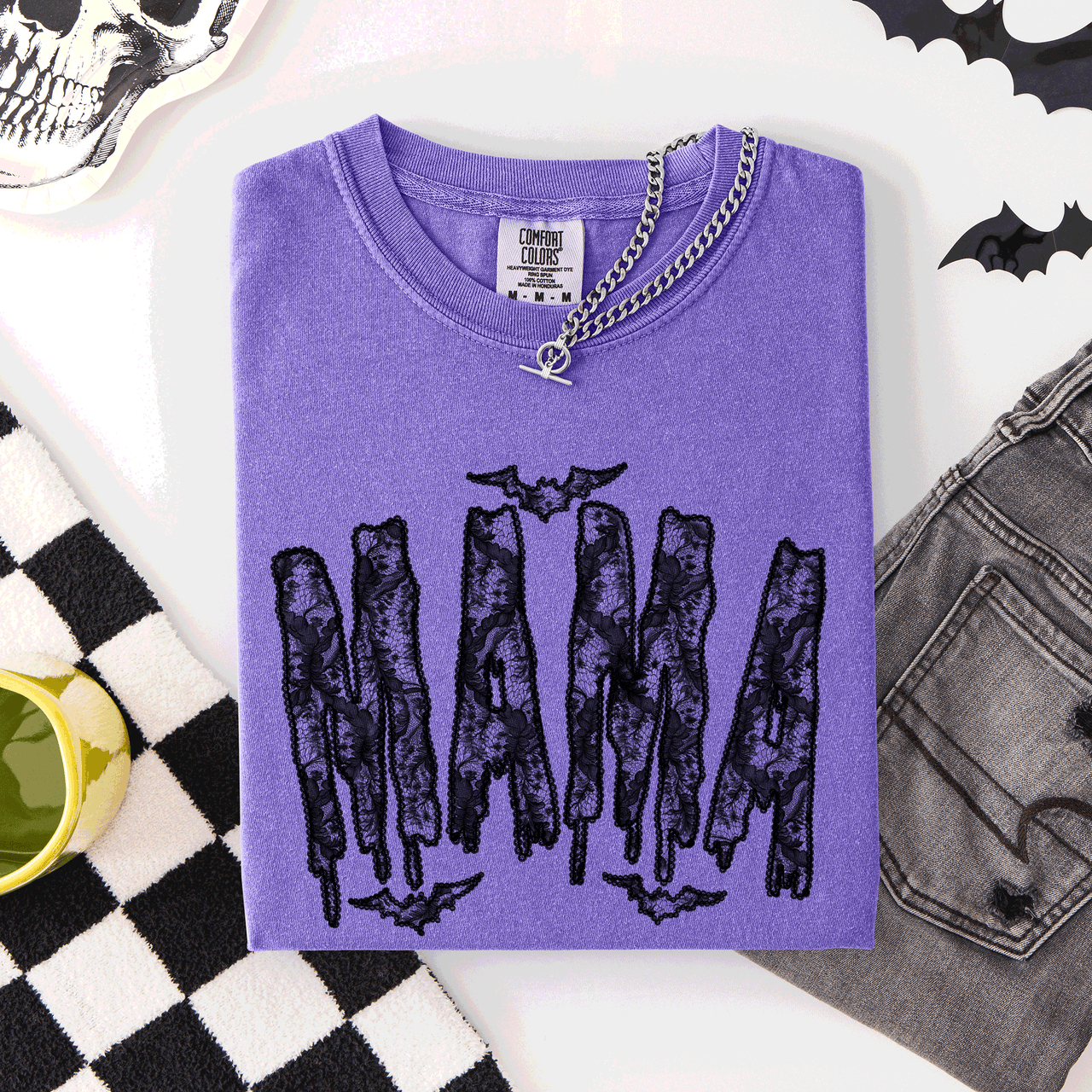 Mama Faux Lace Halloween Coquette Cute Fashion Statement Special Edition Comfort Colors Tee