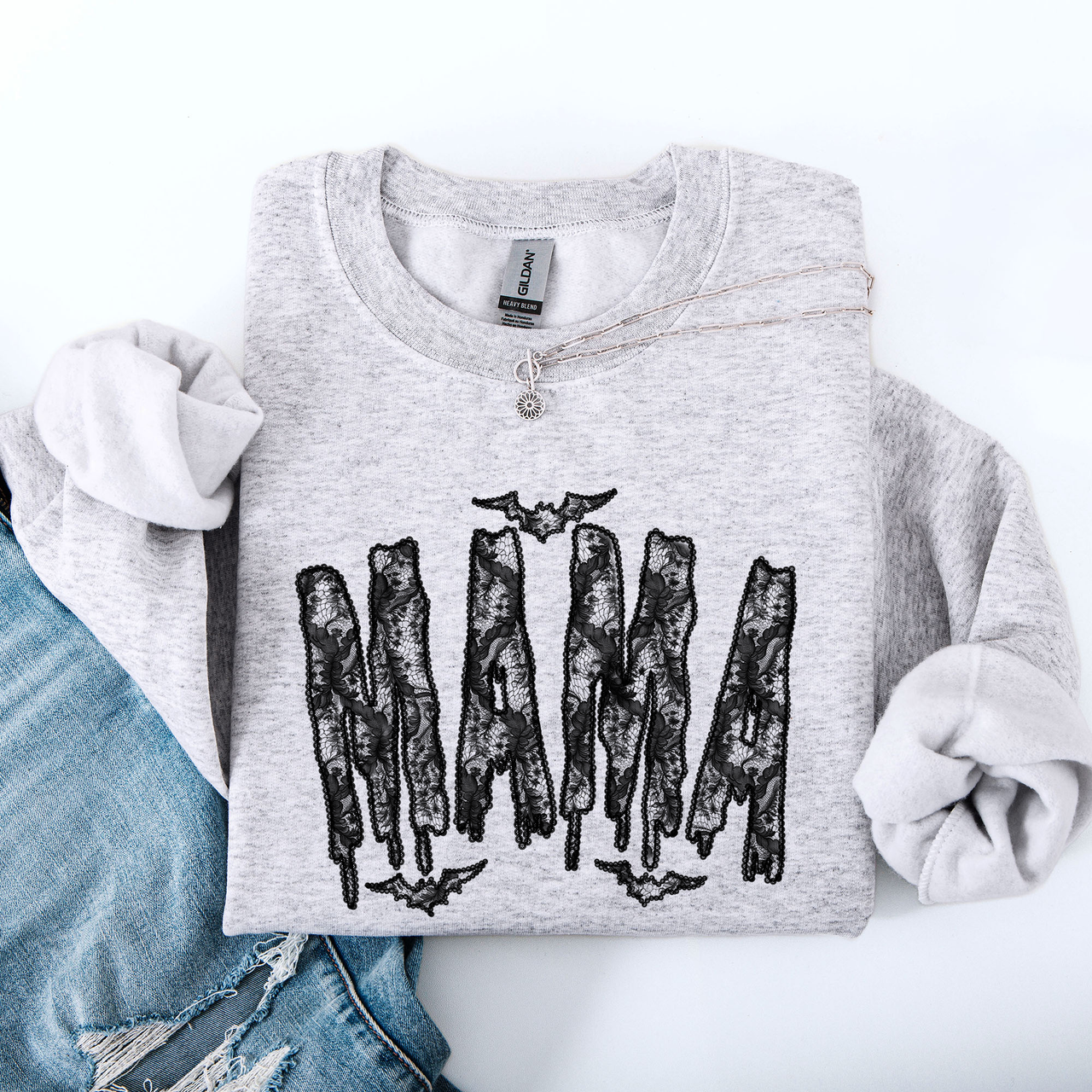 Mama Faux Lace Halloween Coquette Inspired Vintage Gothic Graphic Cozy Sweatshirt