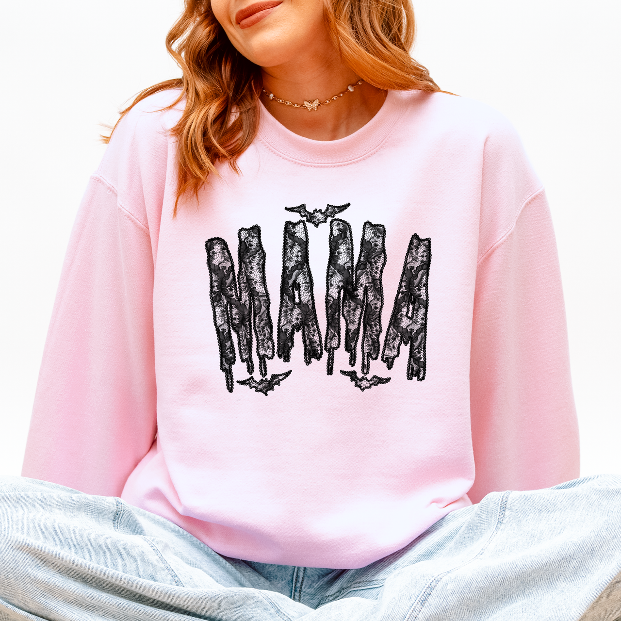 Mama Faux Lace Halloween Coquette Inspired Vintage Gothic Graphic Cozy Sweatshirt