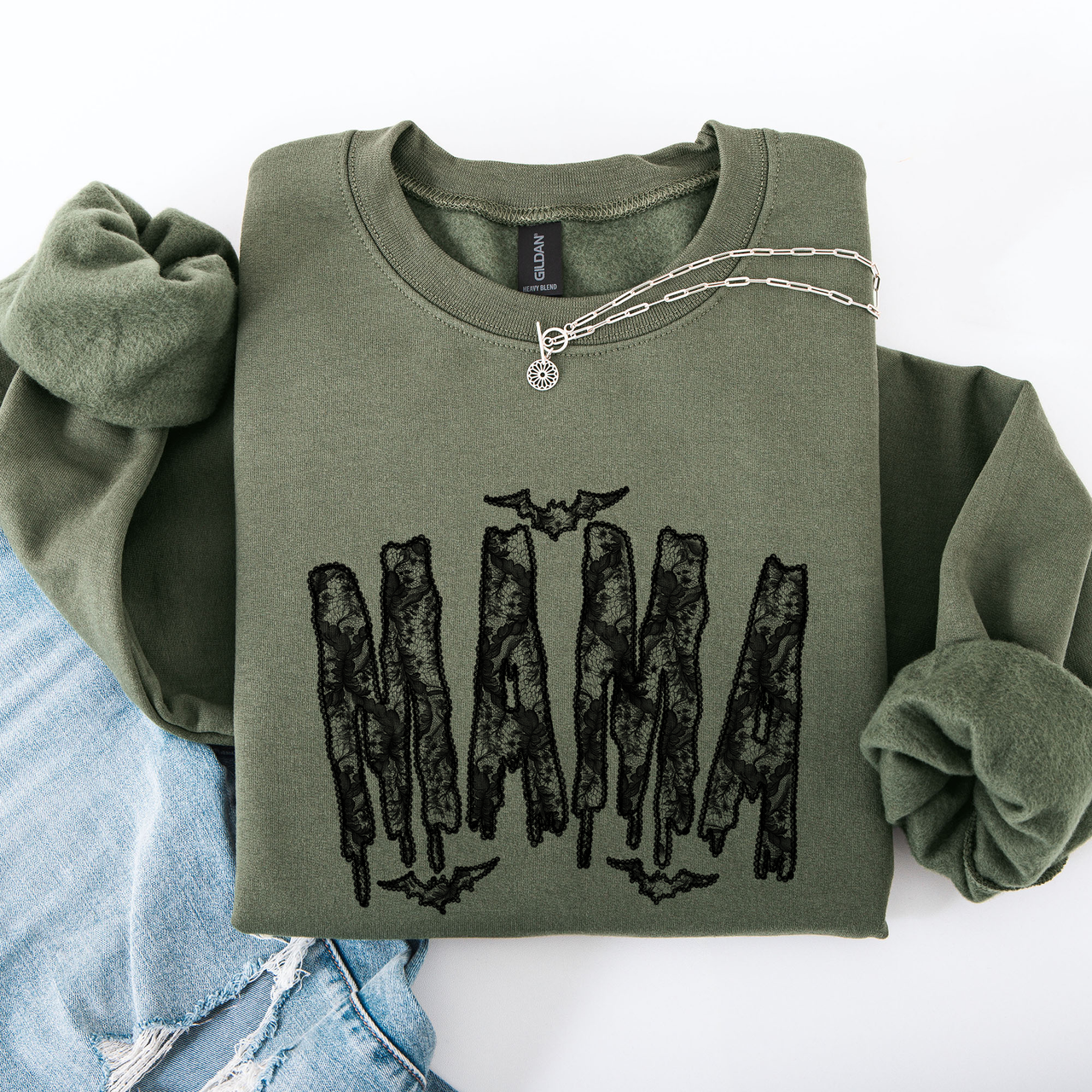Mama Faux Lace Halloween Coquette Inspired Vintage Gothic Graphic Cozy Sweatshirt