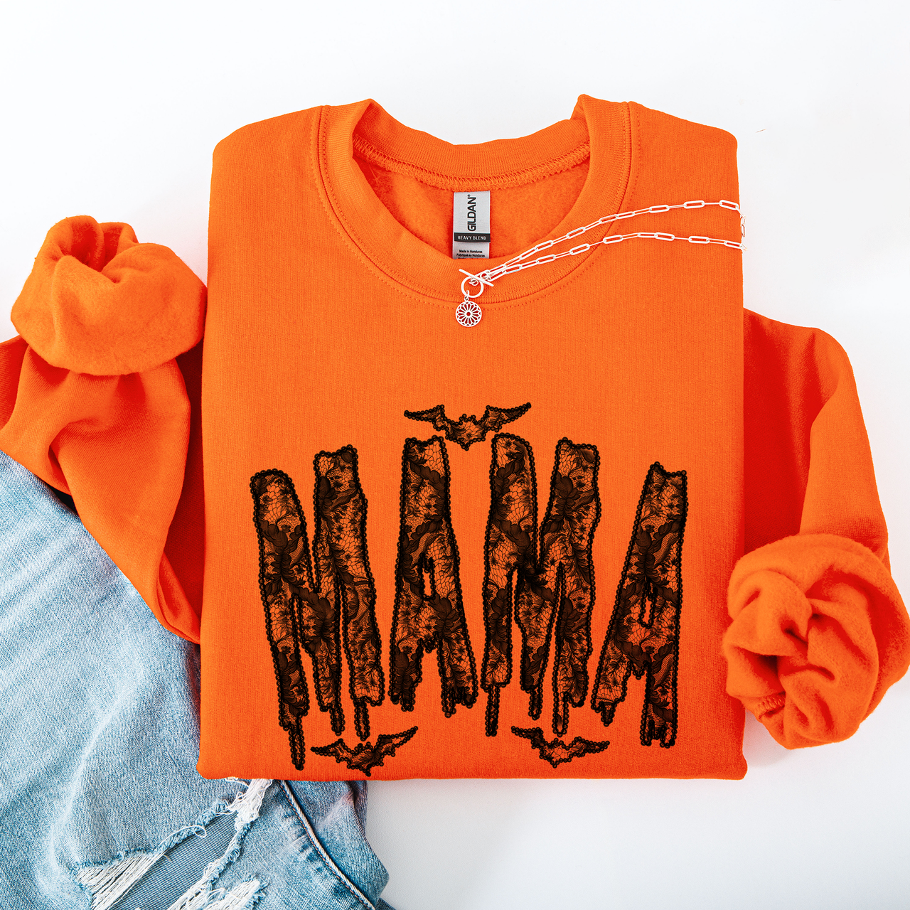 Mama Faux Lace Halloween Coquette Inspired Vintage Gothic Graphic Cozy Sweatshirt