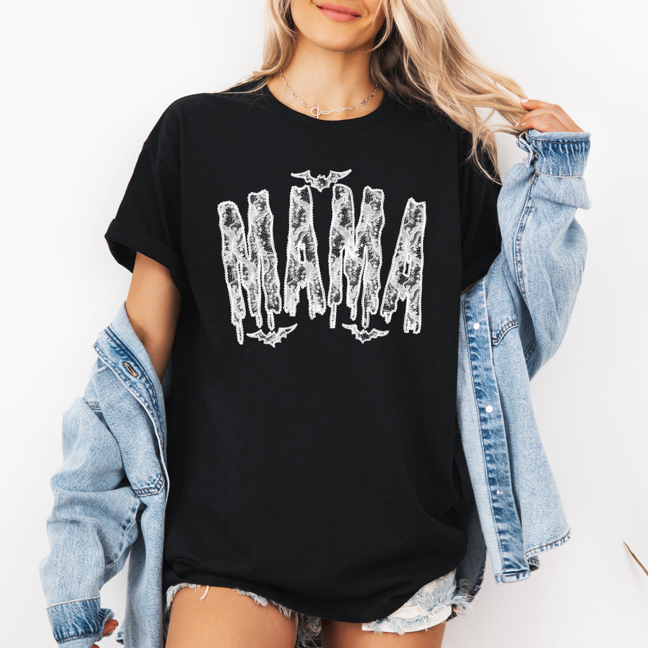 Mama Faux Lace Halloween Coquette Vintage Goth Glam Dark Romance Midnight Boudoir Couture Graphic Tee