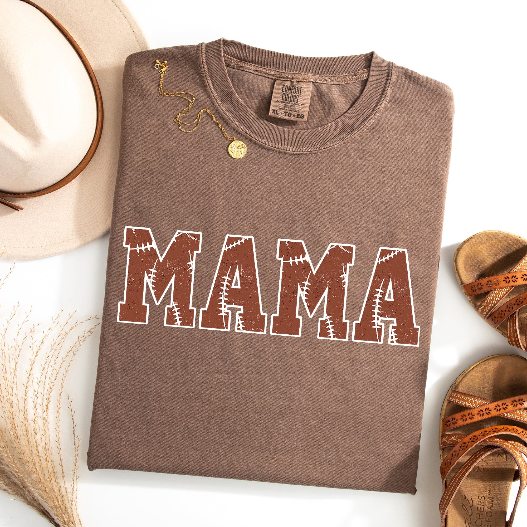 Mama Football Sports Game Day Big Game Touchdown Tailgate Party Comfort Colors Tee