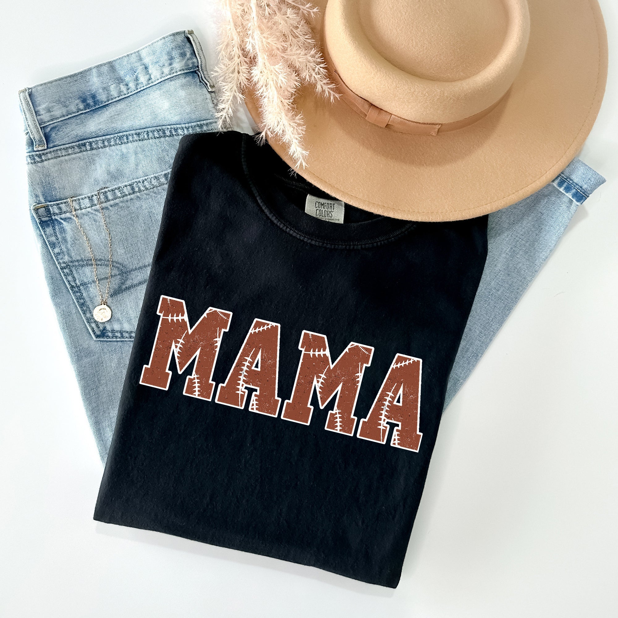 Mama Football Sports Game Day Big Game Touchdown Tailgate Party Comfort Colors Tee