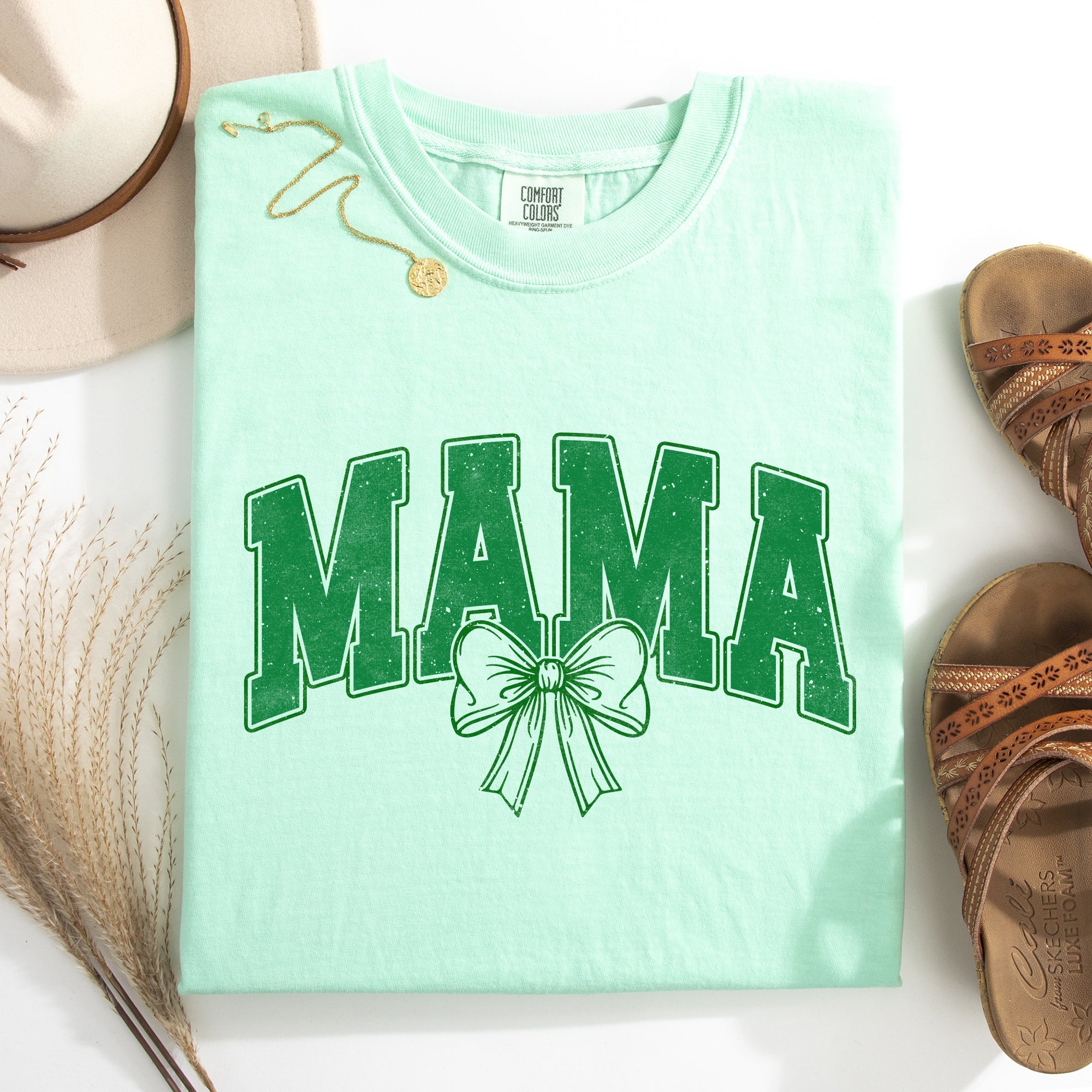 Mama, Green Bow, St Patrick's Day, Shamrock, Clover, Lucky, Leprechaun Comfort Colors Tee