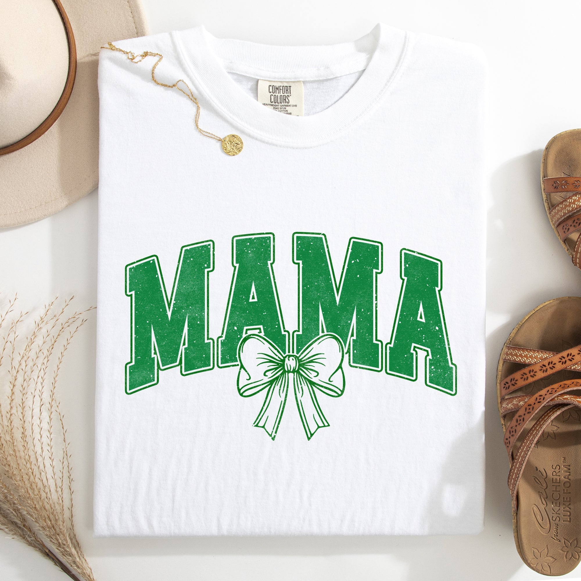 Mama, Green Bow, St Patrick's Day, Shamrock, Clover, Lucky, Leprechaun Comfort Colors Tee