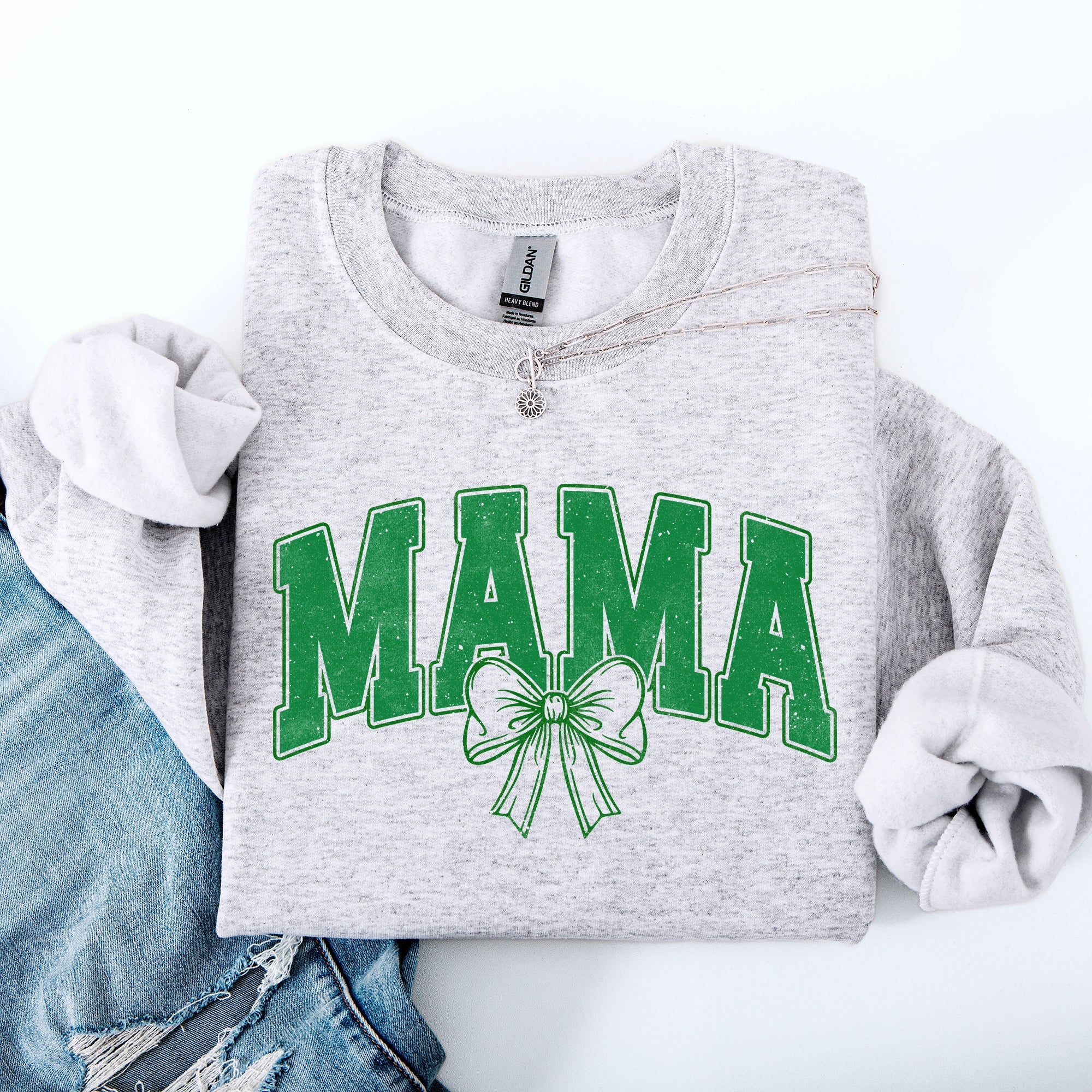 Mama, Green Bow, St Patrick's Day, Shamrock, Clover, Lucky, Leprechaun Sweatshirt