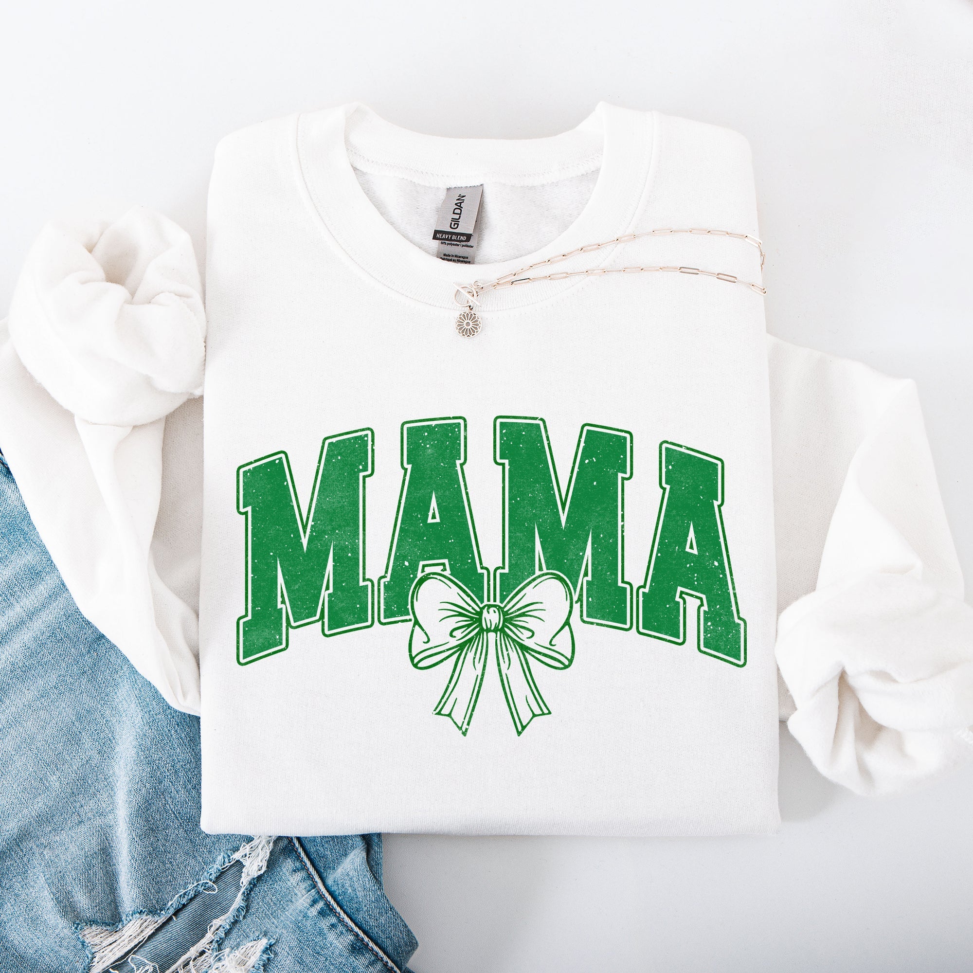 Mama, Green Bow, St Patrick's Day, Shamrock, Clover, Lucky, Leprechaun Sweatshirt
